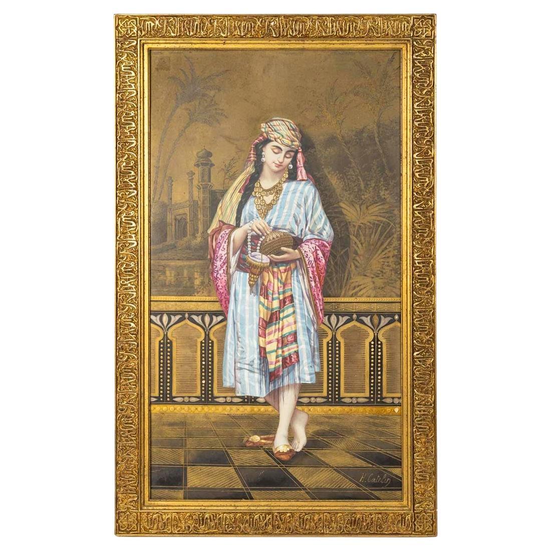 Gerahmte Porzellanplakette, orientalisches Werk, Periode Napoleon III, 19. Jahrhundert. im Angebot