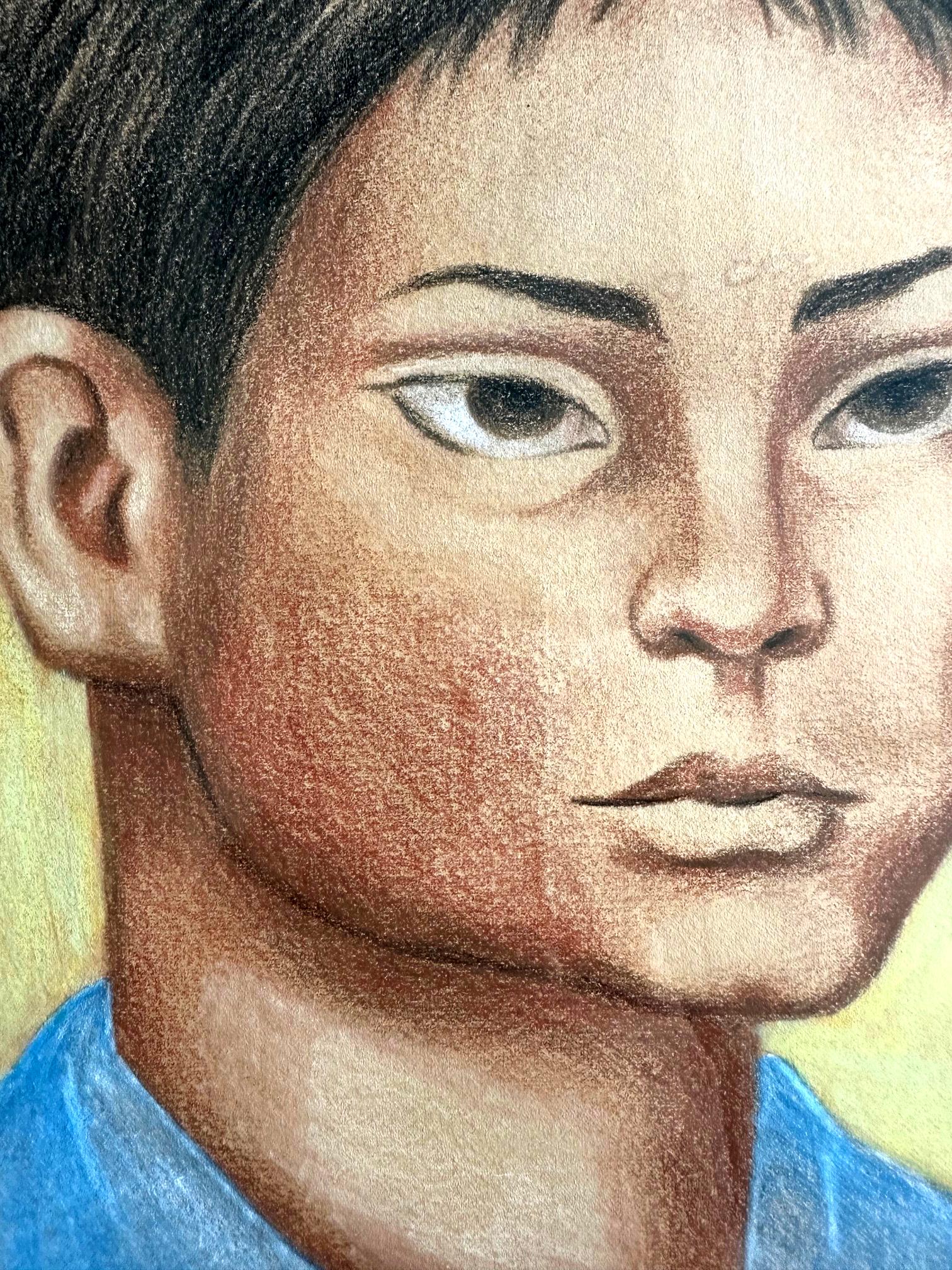 Messicano Ritratto di Nino di Diego Rivera incorniciato e con opere cartacee in vendita