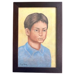 Gerahmte Porträtzeichnung Nino von Diego Rivera mit Papierarbeiten