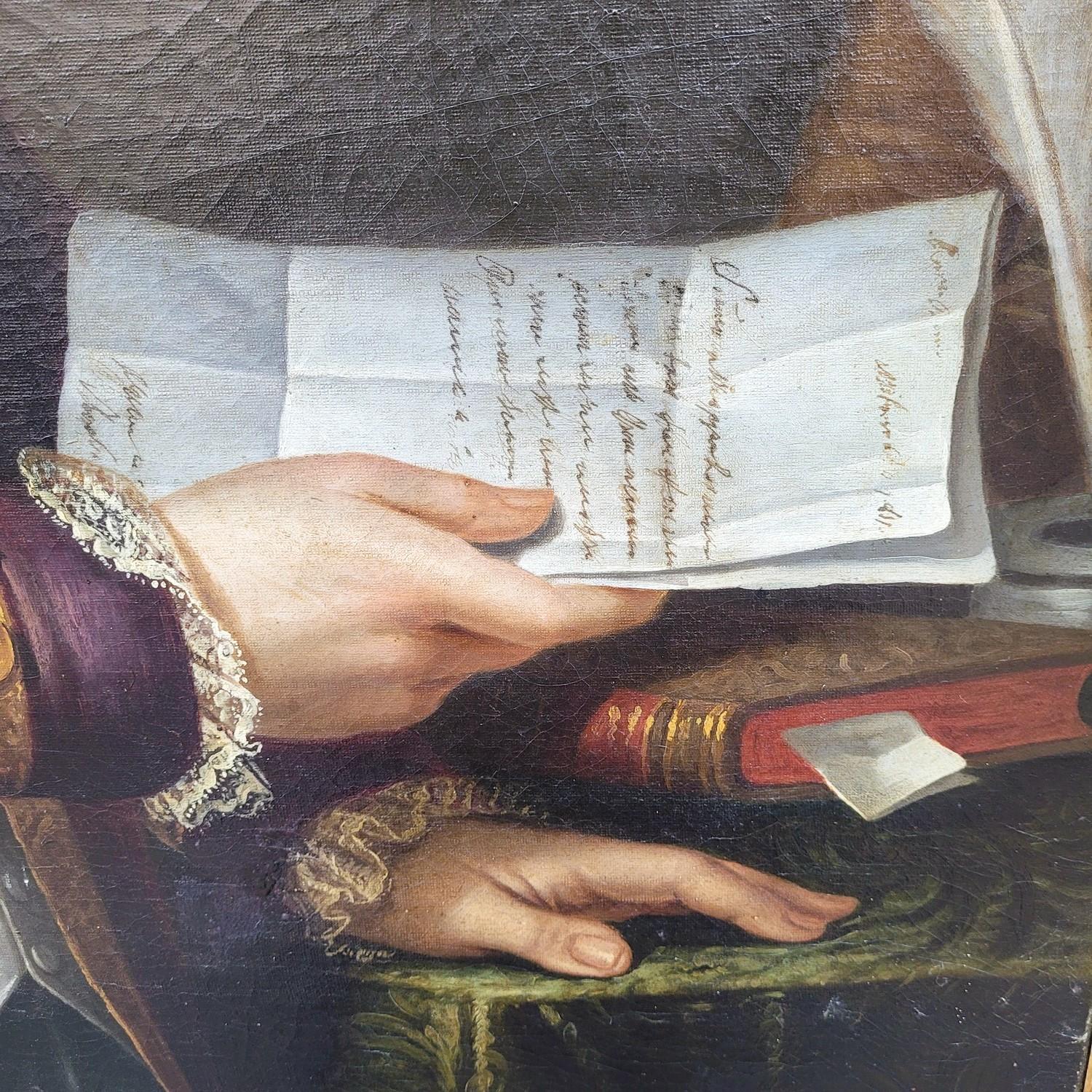 Framed Portrait Of A Gentleman With Letters, 18th Century (Farbe) im Angebot