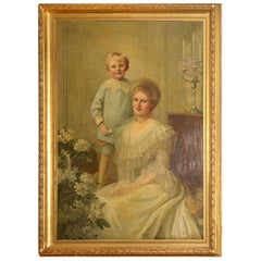 Antique Framed Portrait of a Mother 
Son, Edwardian Period