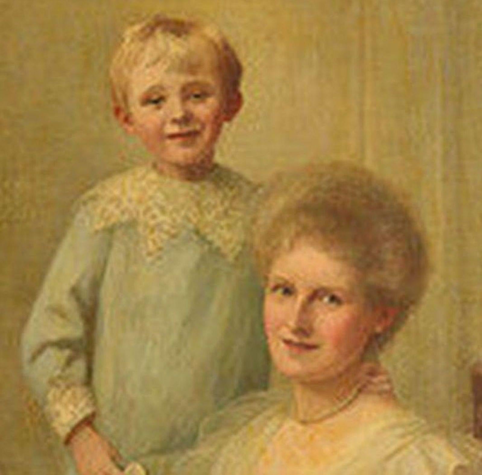 Painted Framed Portrait of a Mother & Son, Edwardian Period For Sale