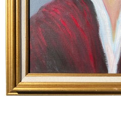 Framed Portrait Painting of a Young Boy in Red and Blue with Gilt Frame - Signed