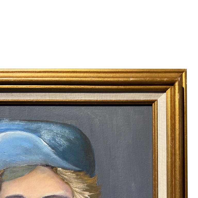 Gerahmtes Porträtgemälde eines jungen Jungen in Rot und Blau mit vergoldetem Rahmen – signiert (amerikanisch) im Angebot
