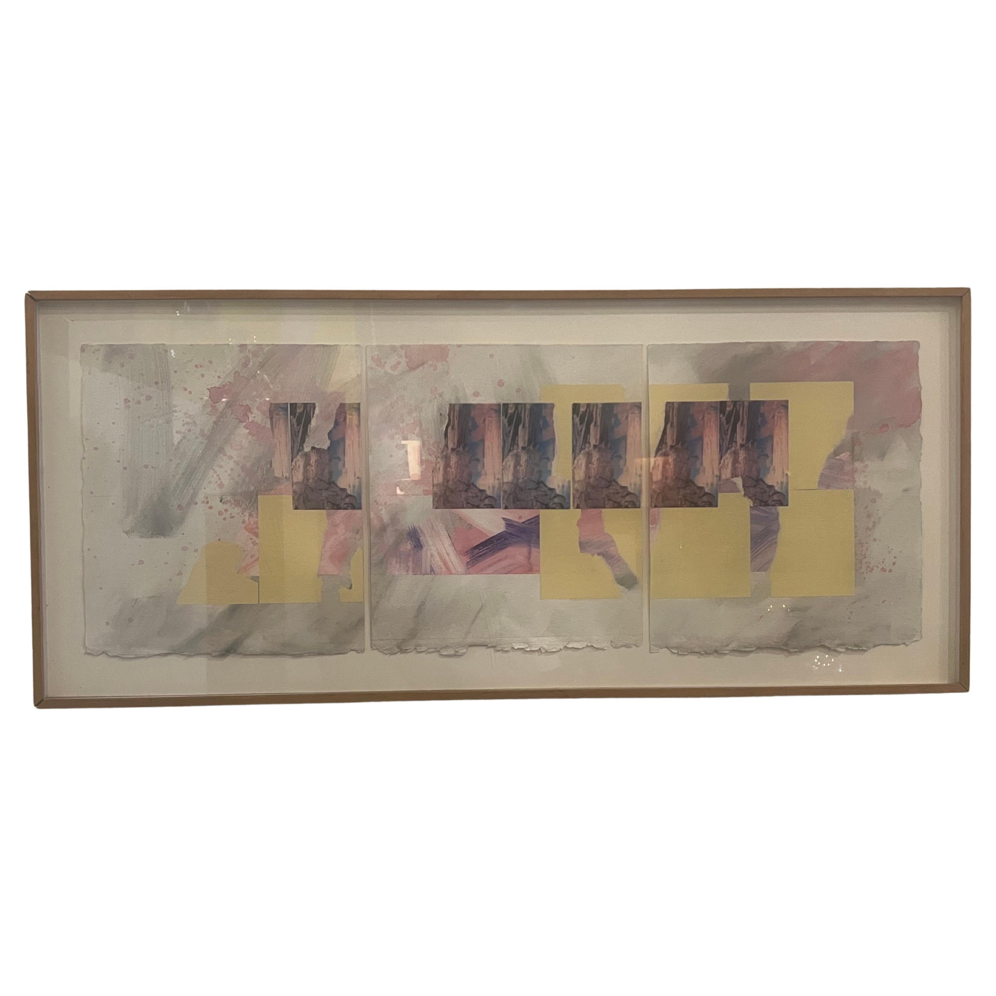 Framed Postmodern Abstract Lithograph circa 1980's Memphis Era For Sale