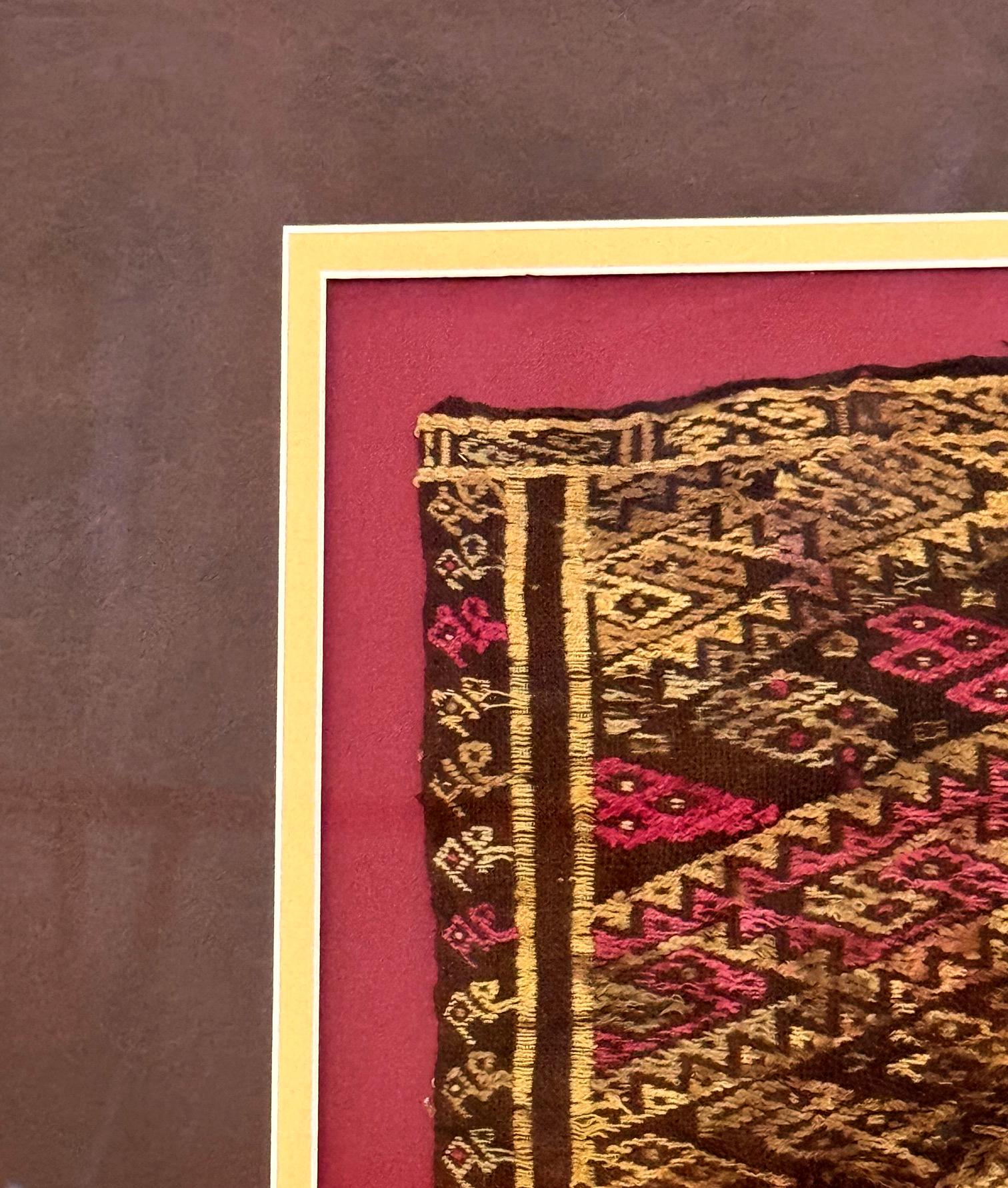 18th Century and Earlier Framed Pre-Columbian Woven Textile Fragment from Chimu Chancay Culture For Sale