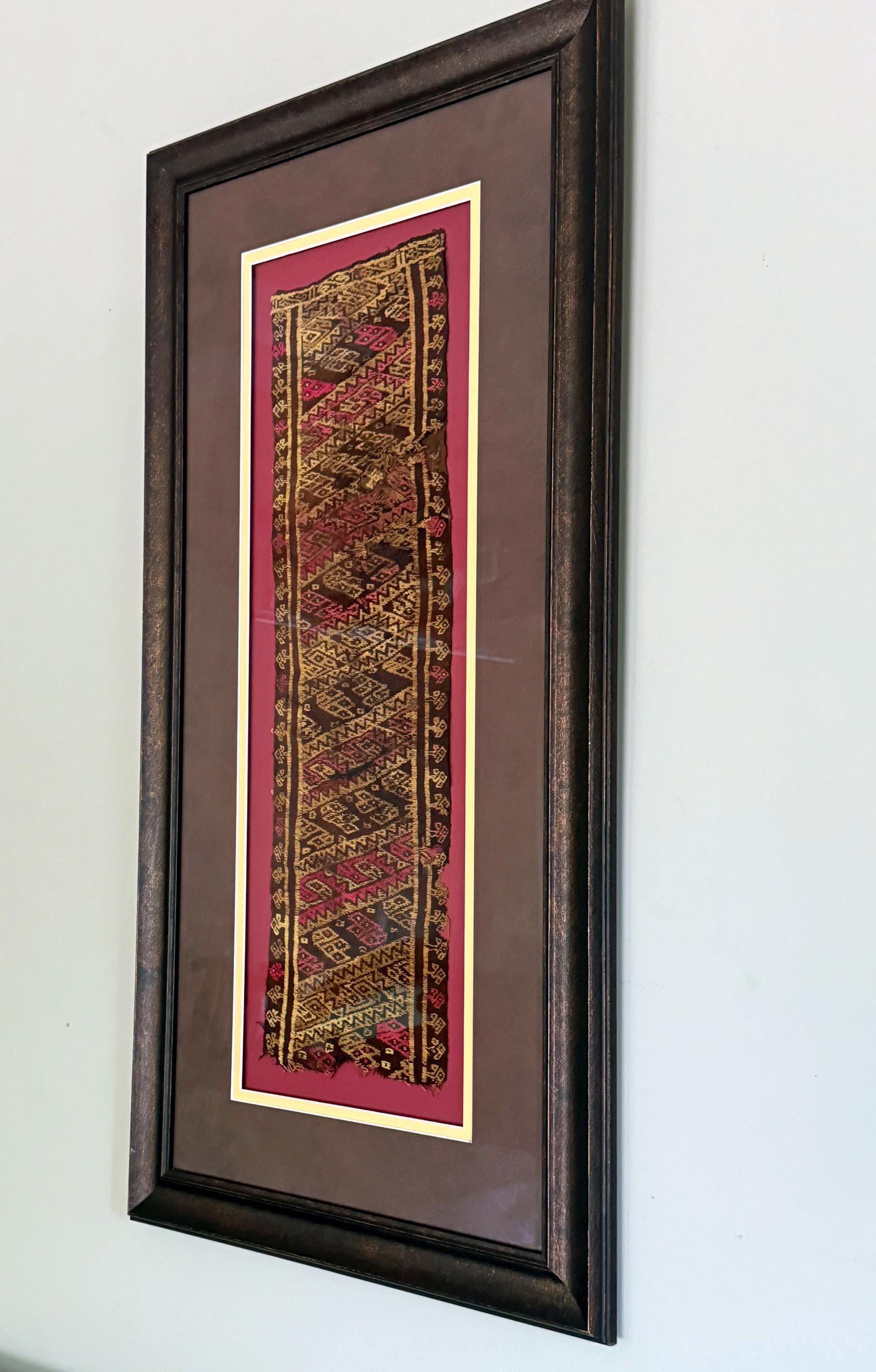 Framed Pre-Columbian Woven Textile Fragment from Chimu Chancay Culture For Sale 2