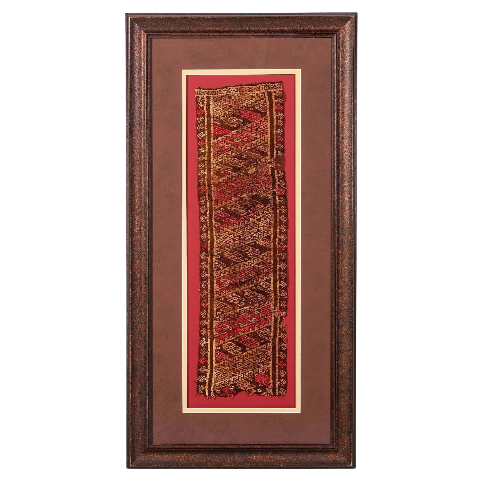 Framed Pre-Columbian Woven Textile Fragment from Chimu Chancay Culture For Sale