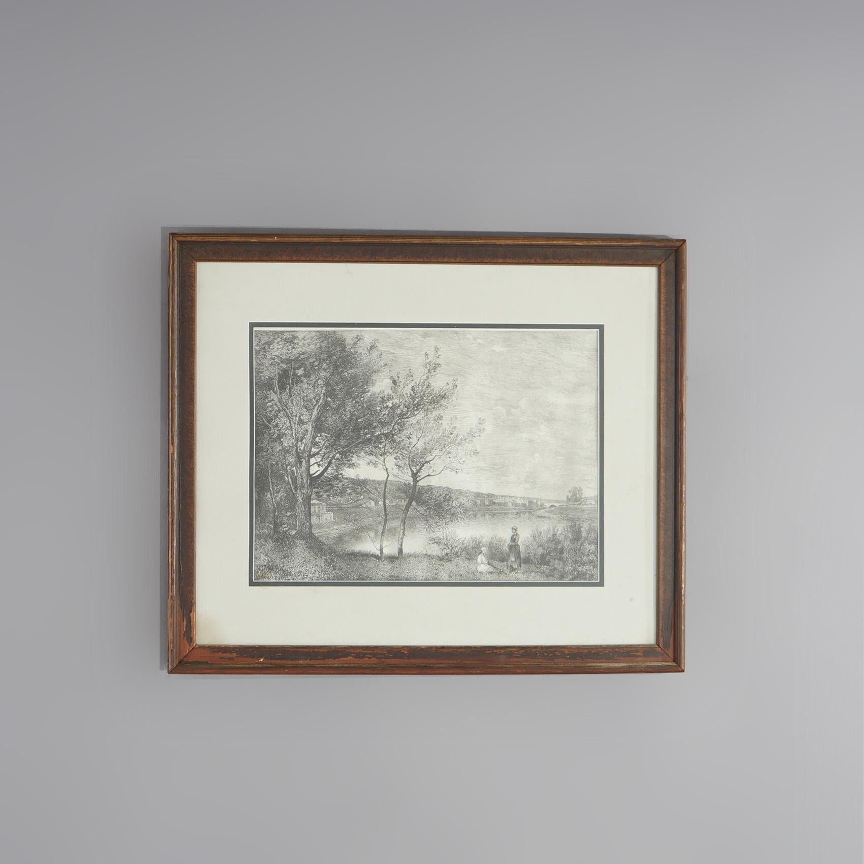 Framed Print, Copy after Corot French Impressionist La Sepia Landscape,  20th C

Measures - 23