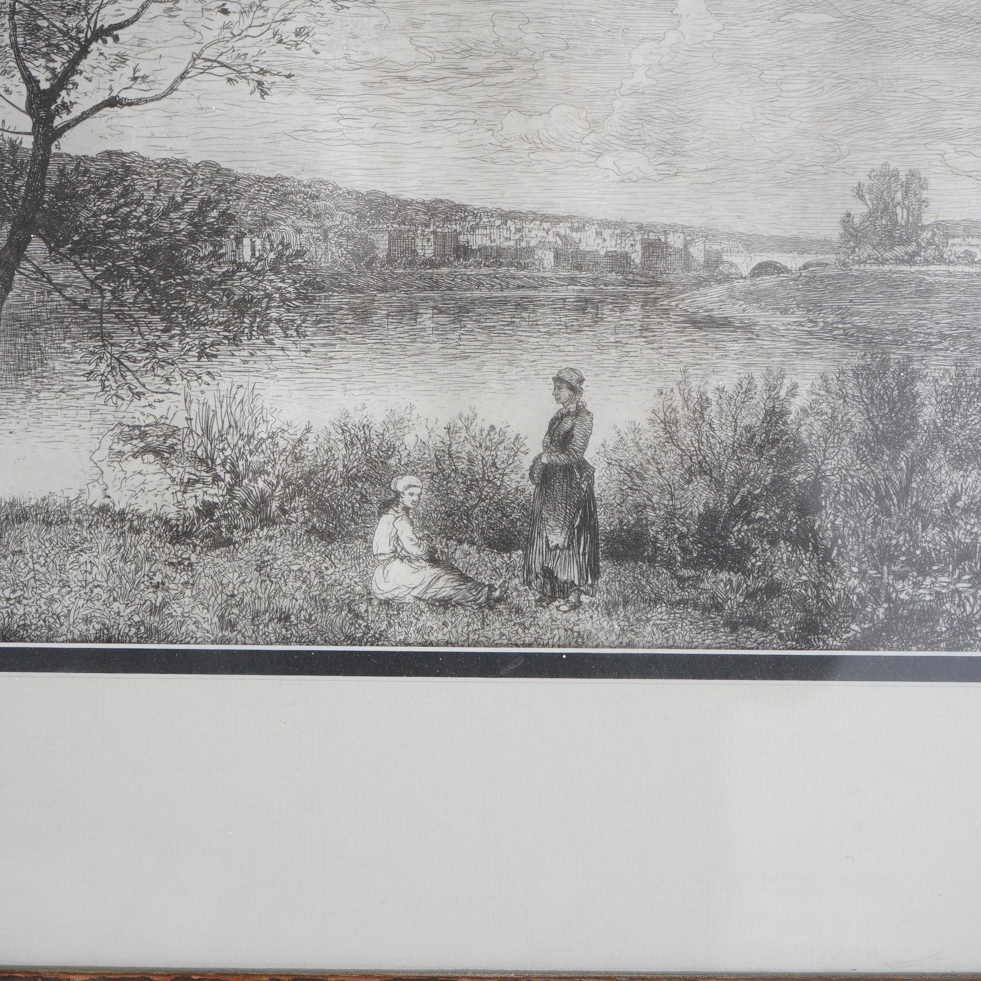 Framed Print, Copy after Corot French Impressionist La Sepia Landscape, 20th C In Good Condition For Sale In Big Flats, NY