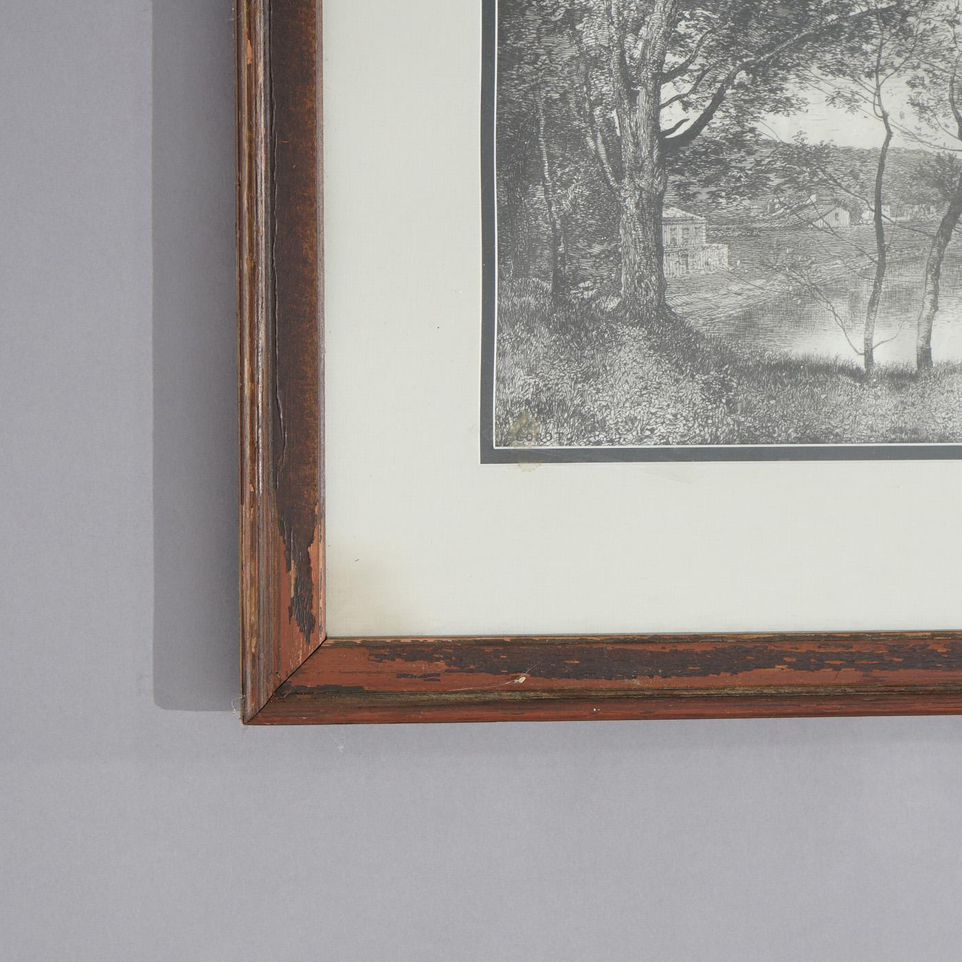Paper Framed Print, Copy after Corot French Impressionist La Sepia Landscape, 20th C For Sale