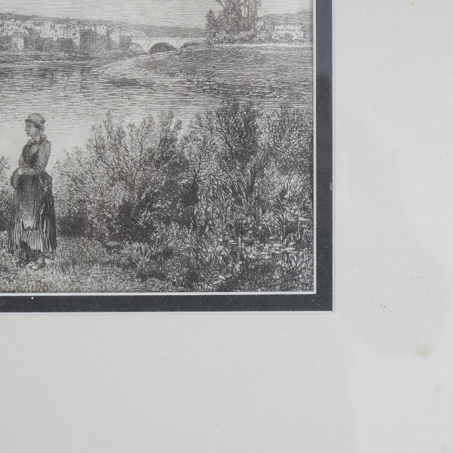 Framed Print, Copy after Corot French Impressionist La Sepia Landscape, 20th C For Sale 3