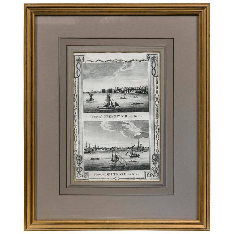 Paper Framed Print, English Harbor Views, Early 19th Century For Sale