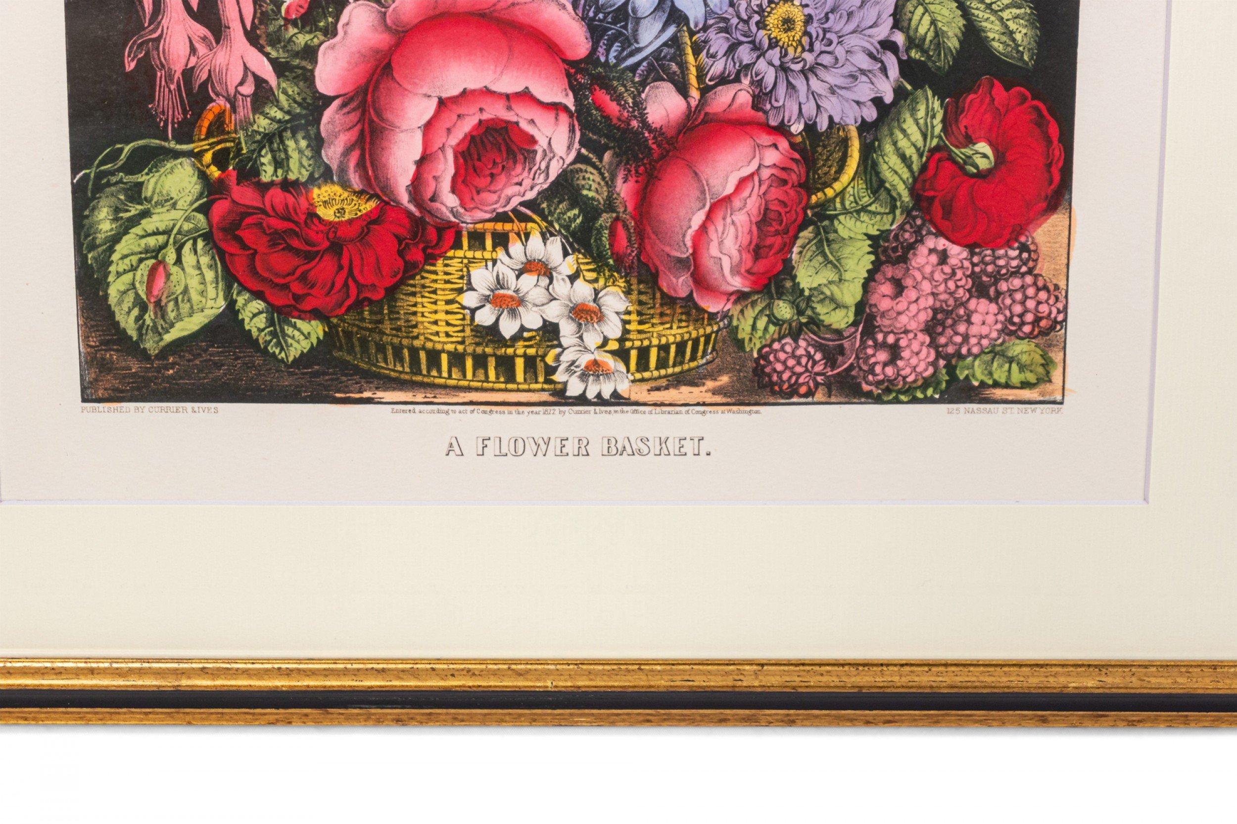 Gerahmter Druck eines Blumenkorbs mit Rahmen (amerikanisch) im Angebot