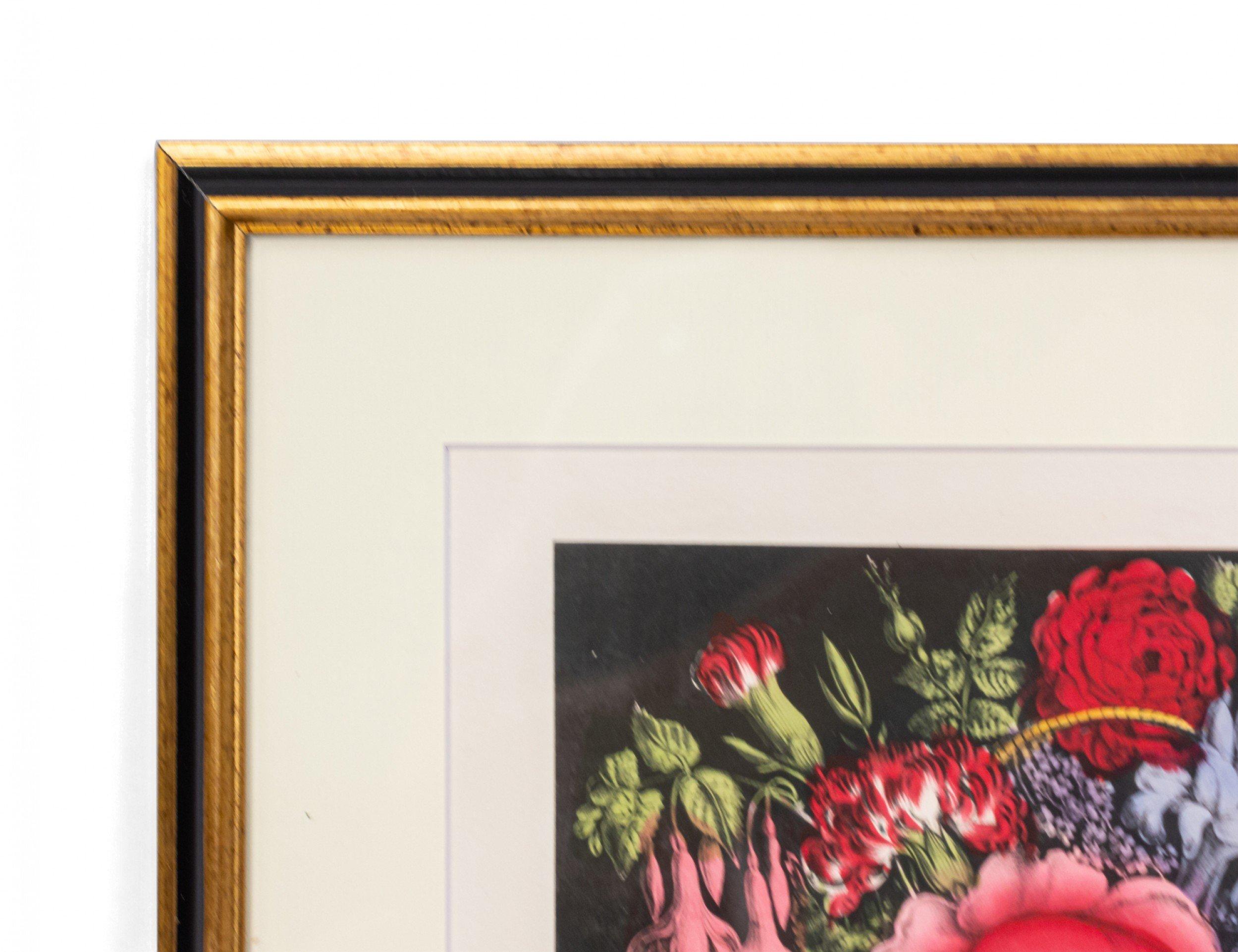 Gerahmter Druck eines Blumenkorbs mit Rahmen im Zustand „Gut“ im Angebot in Queens, NY