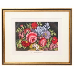 Antique Framed Print of a Basket of Flowers