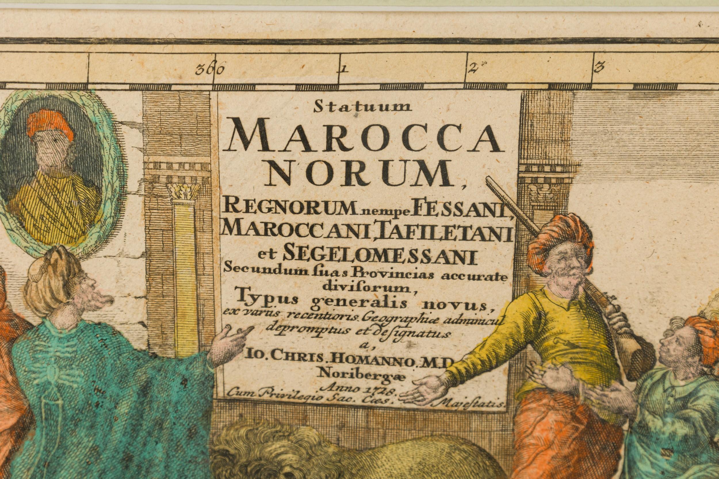 Fait main Impression encadrée d'une carte allemande ancienne du Maroc en vente