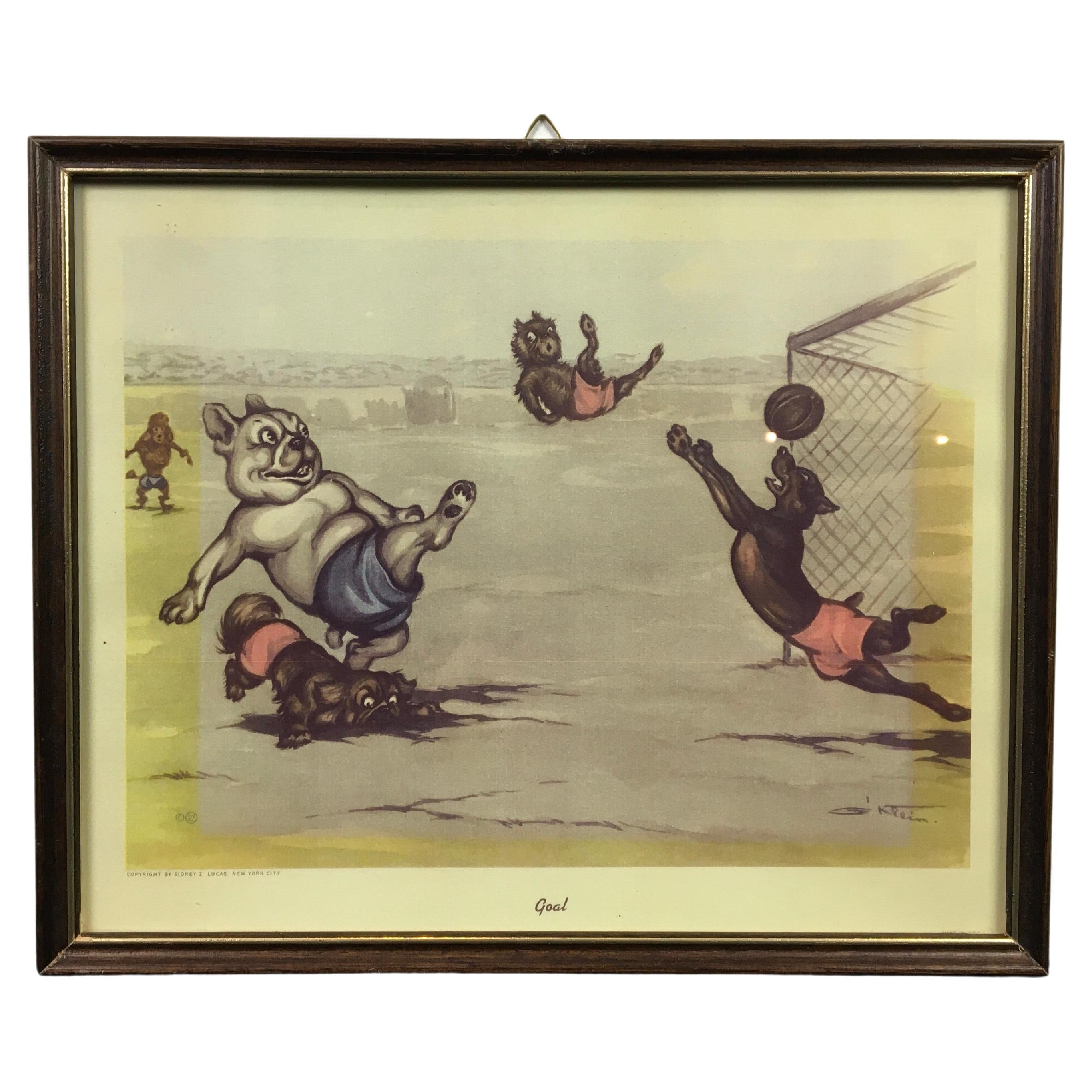 Framed Print of Dogs Playing Football and Making Goal, Boris O' Klein For Sale