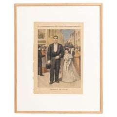Stampa incorniciata di un giornale francese dell'inizio del XX secolo - "Mariage de Géant"