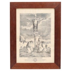 Vintage Framed Print of Jesus on the cross, Engraving on Paper, circa 1930