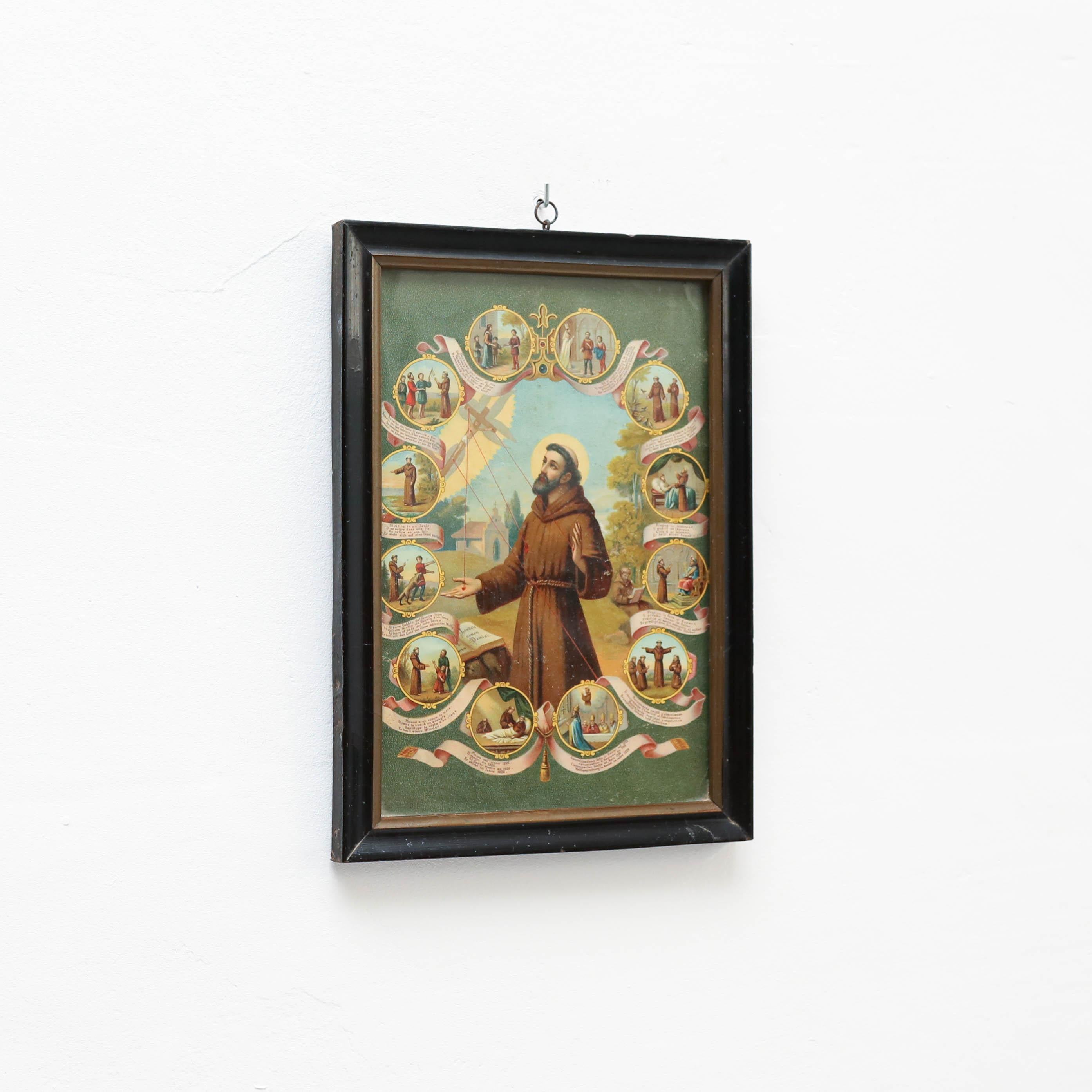 Mid-Century Modern Framed Print of Saint Anthony by Unknown Artist, circa 1940 Preci For Sale