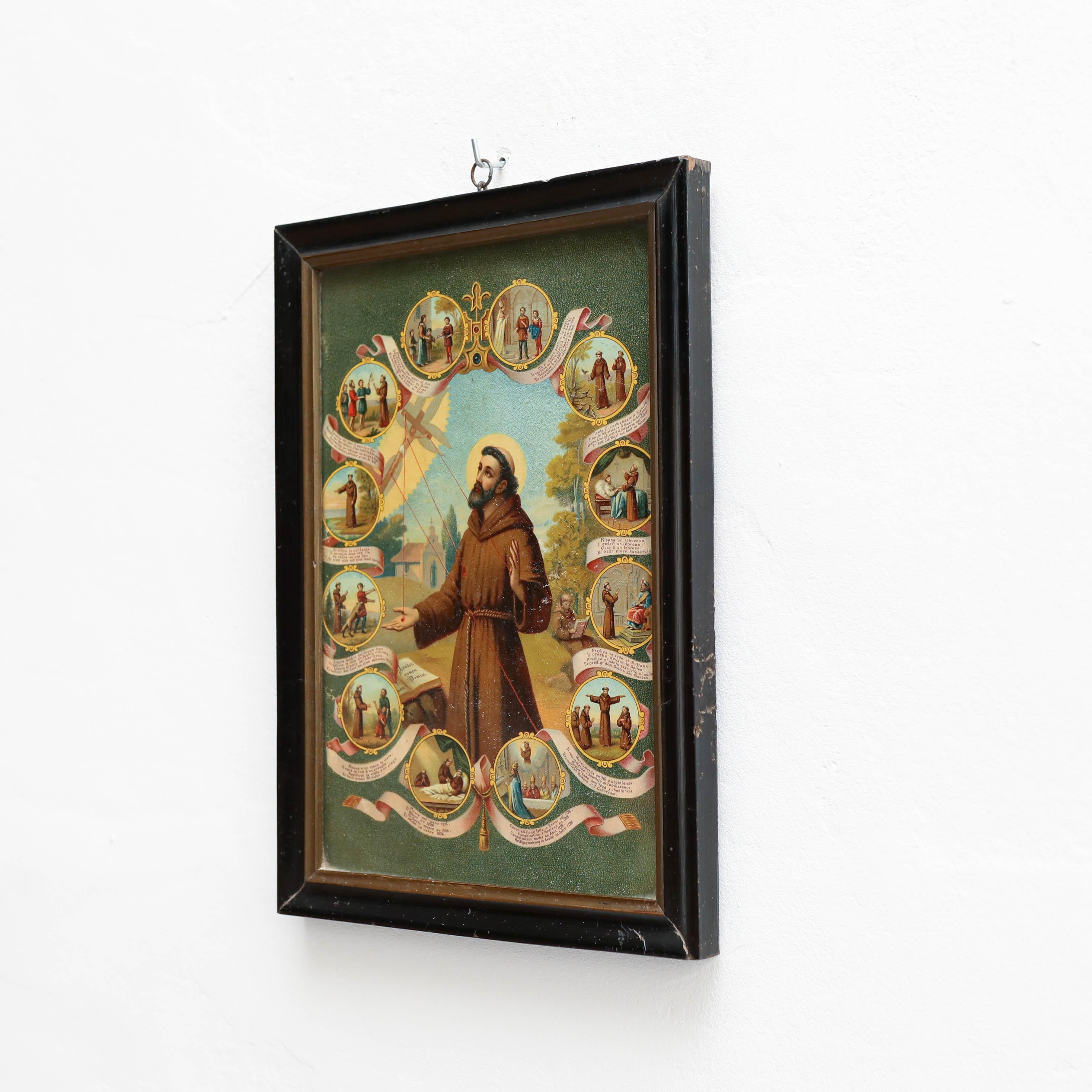 Spanish Framed Print of Saint Anthony by Unknown Artist, circa 1940 Preci For Sale