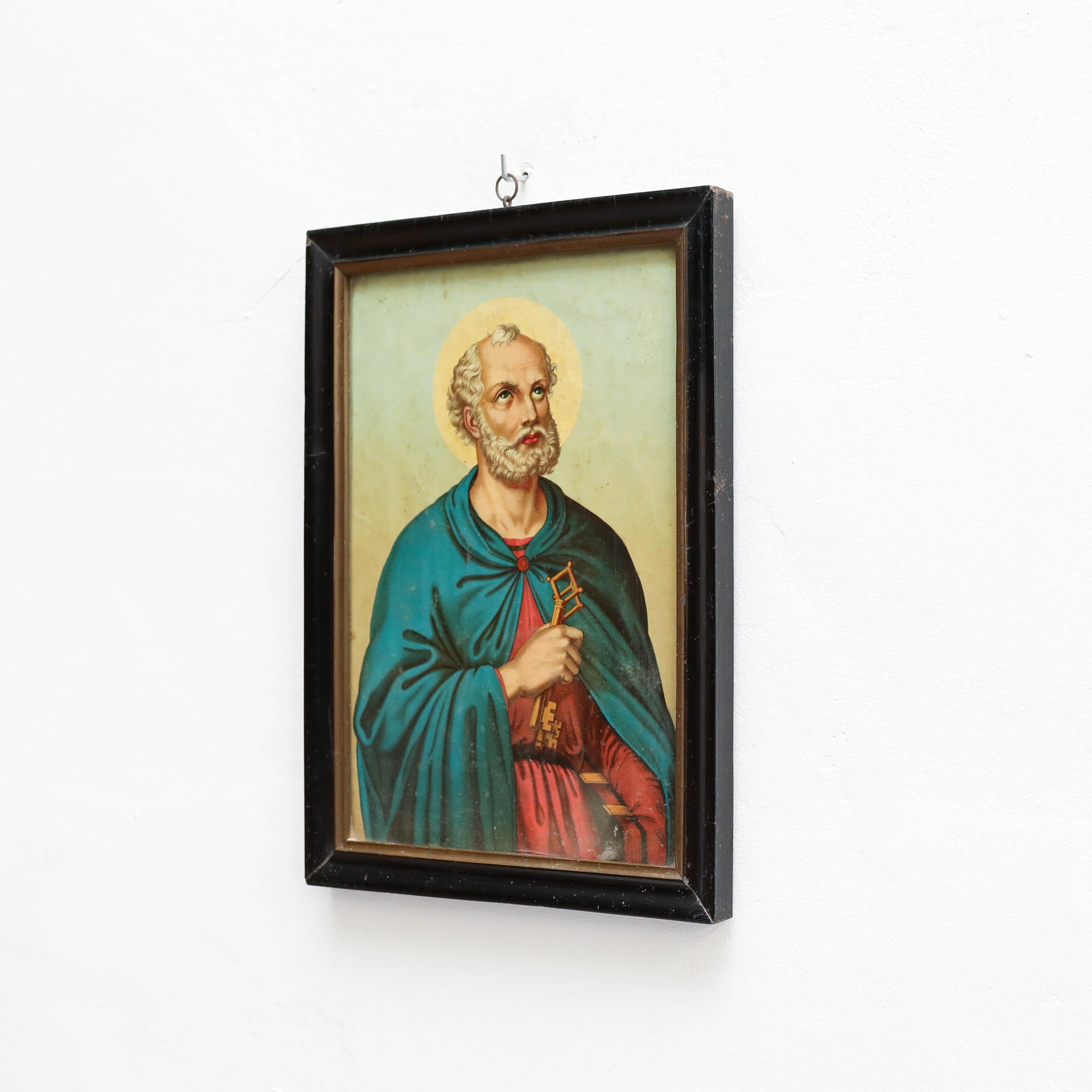 Spanish Framed Print of Saint Peter by Unknown Artist, circa 1940  For Sale