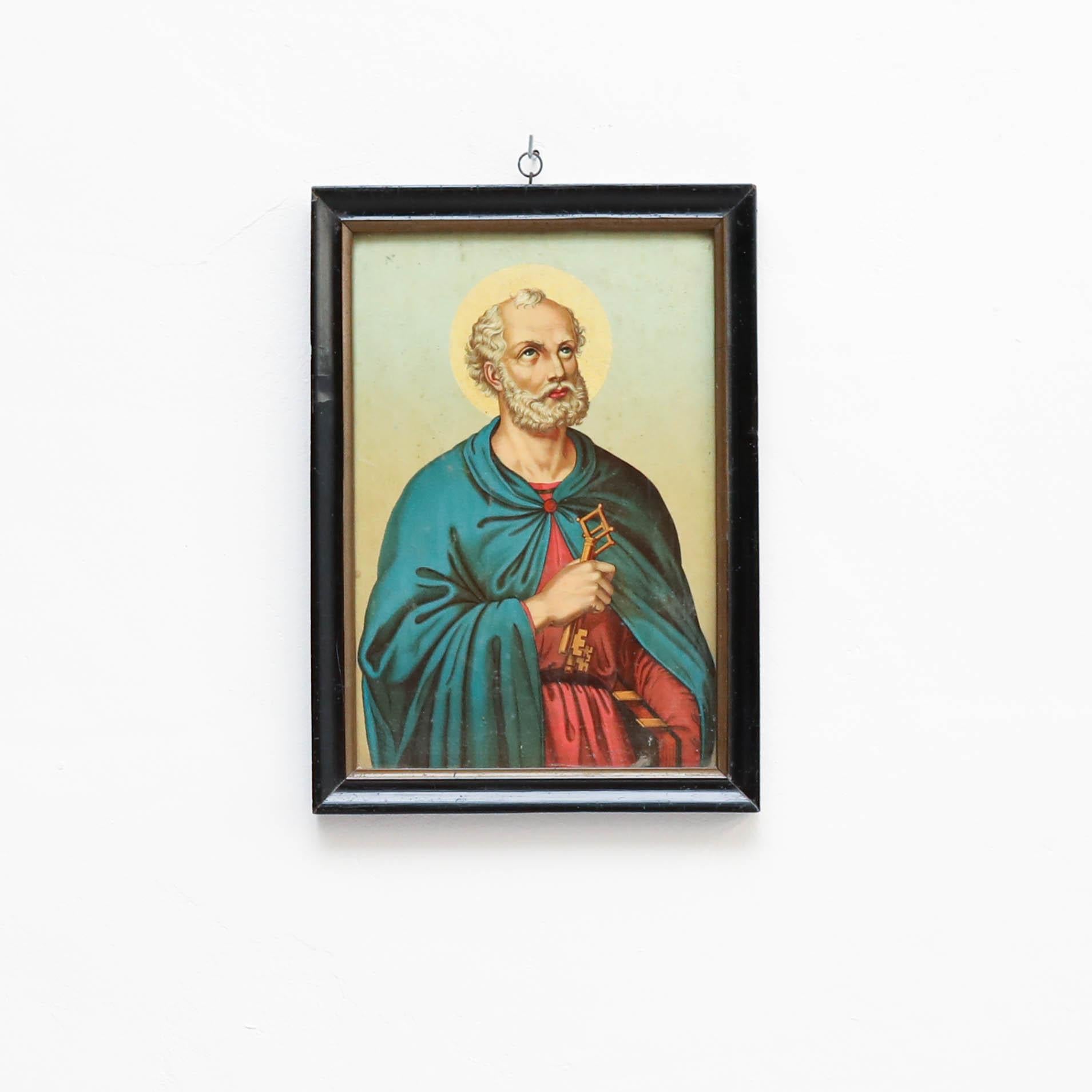 Framed Print of Saint Peter by Unknown Artist, circa 1940  In Fair Condition For Sale In Barcelona, Barcelona