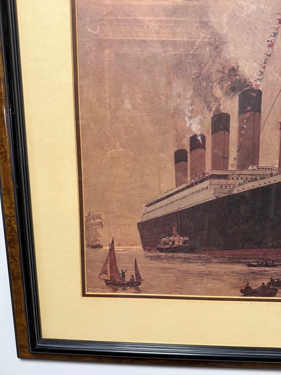 Gerahmter Druck der Titanic, die Belfast in Nordirland verlässt, von Thomas Wilkinson (20. Jahrhundert) im Angebot