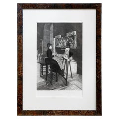 Impression encadrée de femme peignant au Louvre