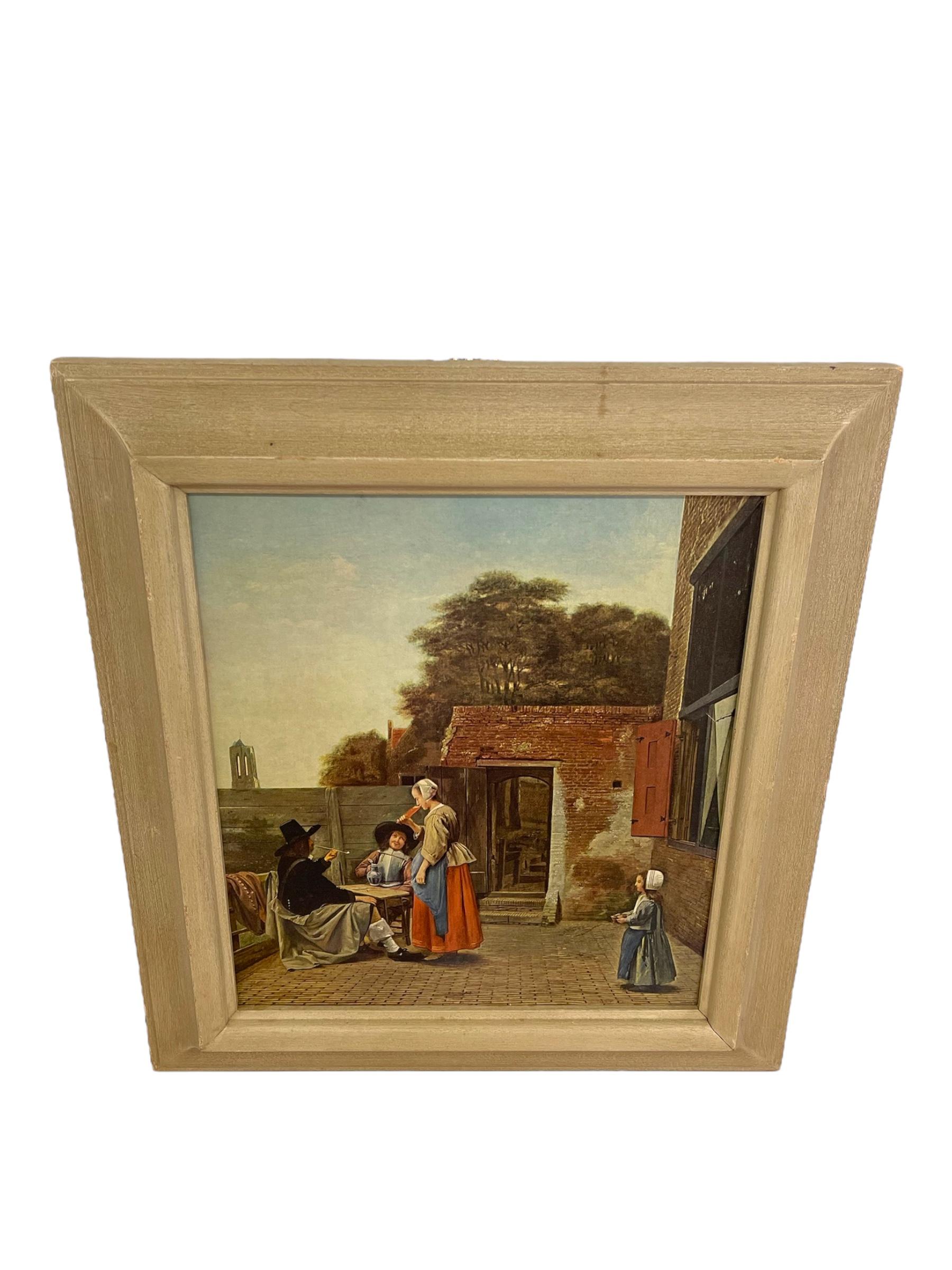 Gravure encadrée Reproduction d'une cour hollandaise par Pieter de Hooch Milieu du XXe siècle Bon état - En vente à Seattle, WA