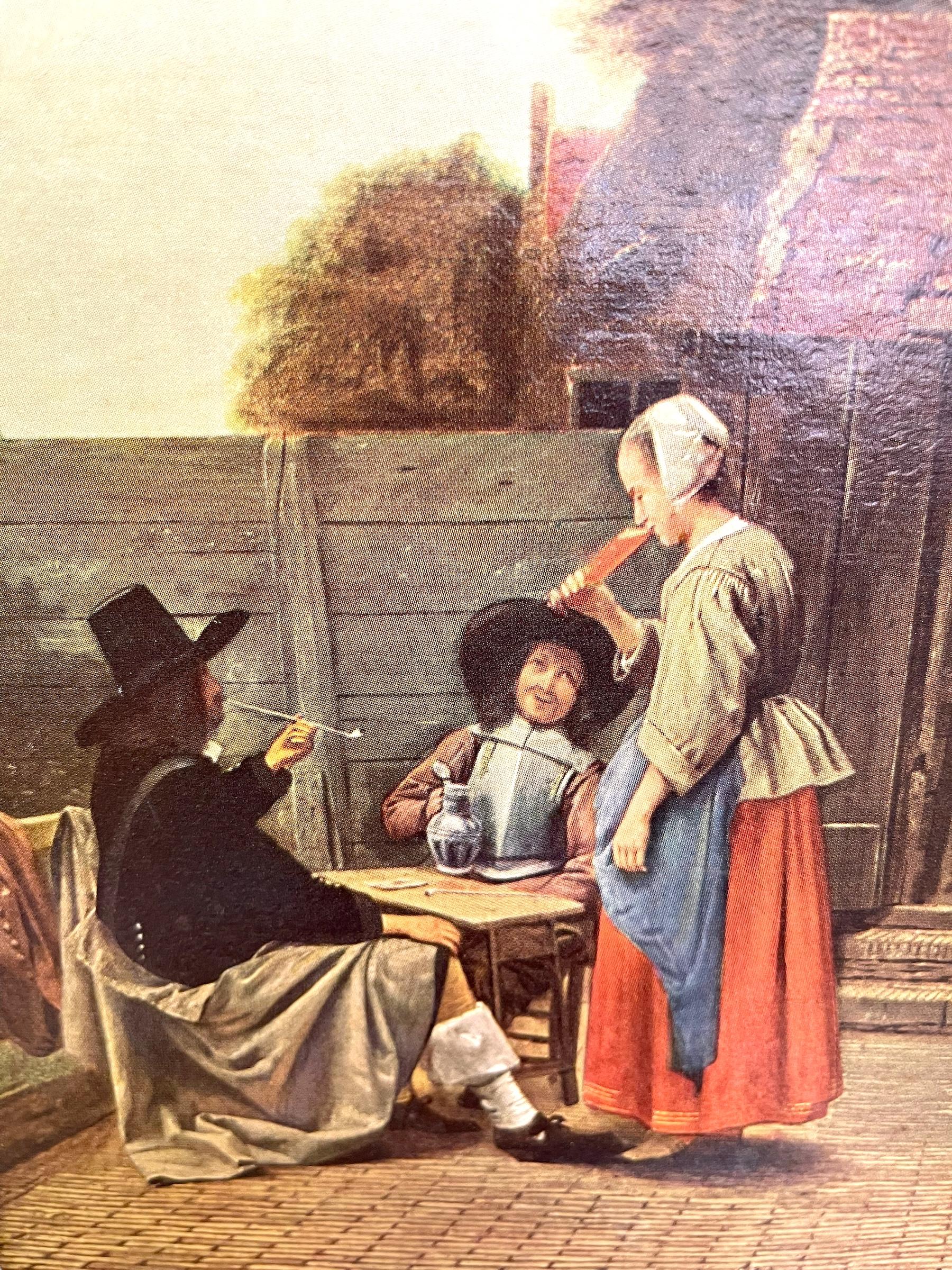Bois Gravure encadrée Reproduction d'une cour hollandaise par Pieter de Hooch Milieu du XXe siècle en vente