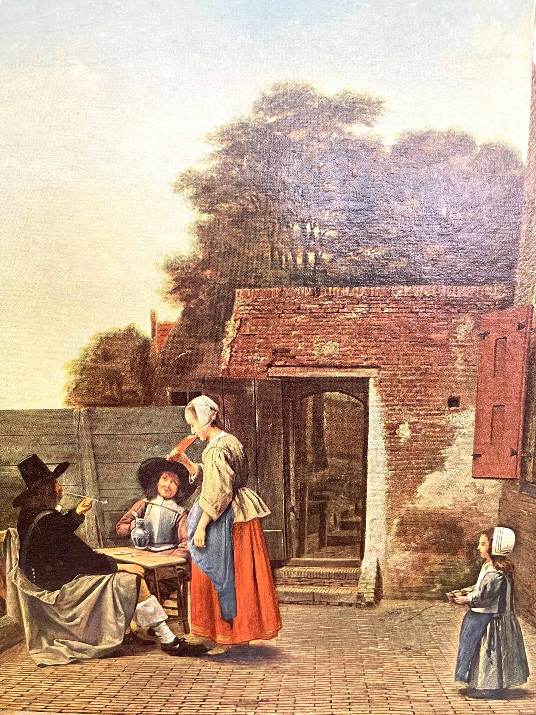 Gravure encadrée Reproduction d'une cour hollandaise par Pieter de Hooch Milieu du XXe siècle en vente 1