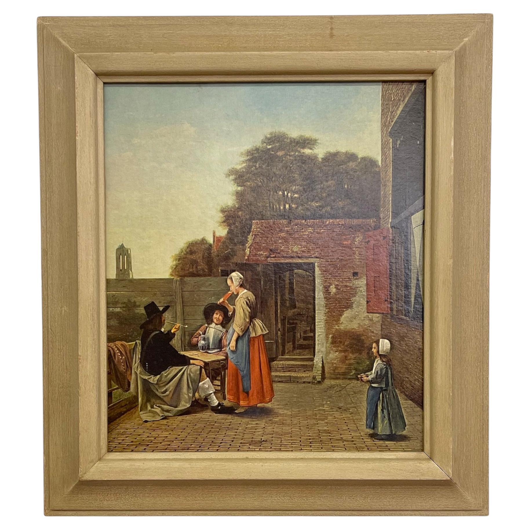 Gerahmter Druck Reproduktion eines niederländischen Hofes von Pieter de Hooch Mitte des 20.