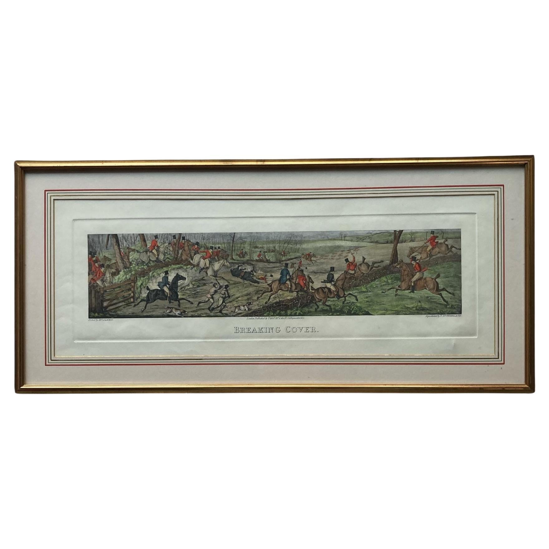 Framed print titled"Breaking Cover" a well-known fox hunting scene For Sale