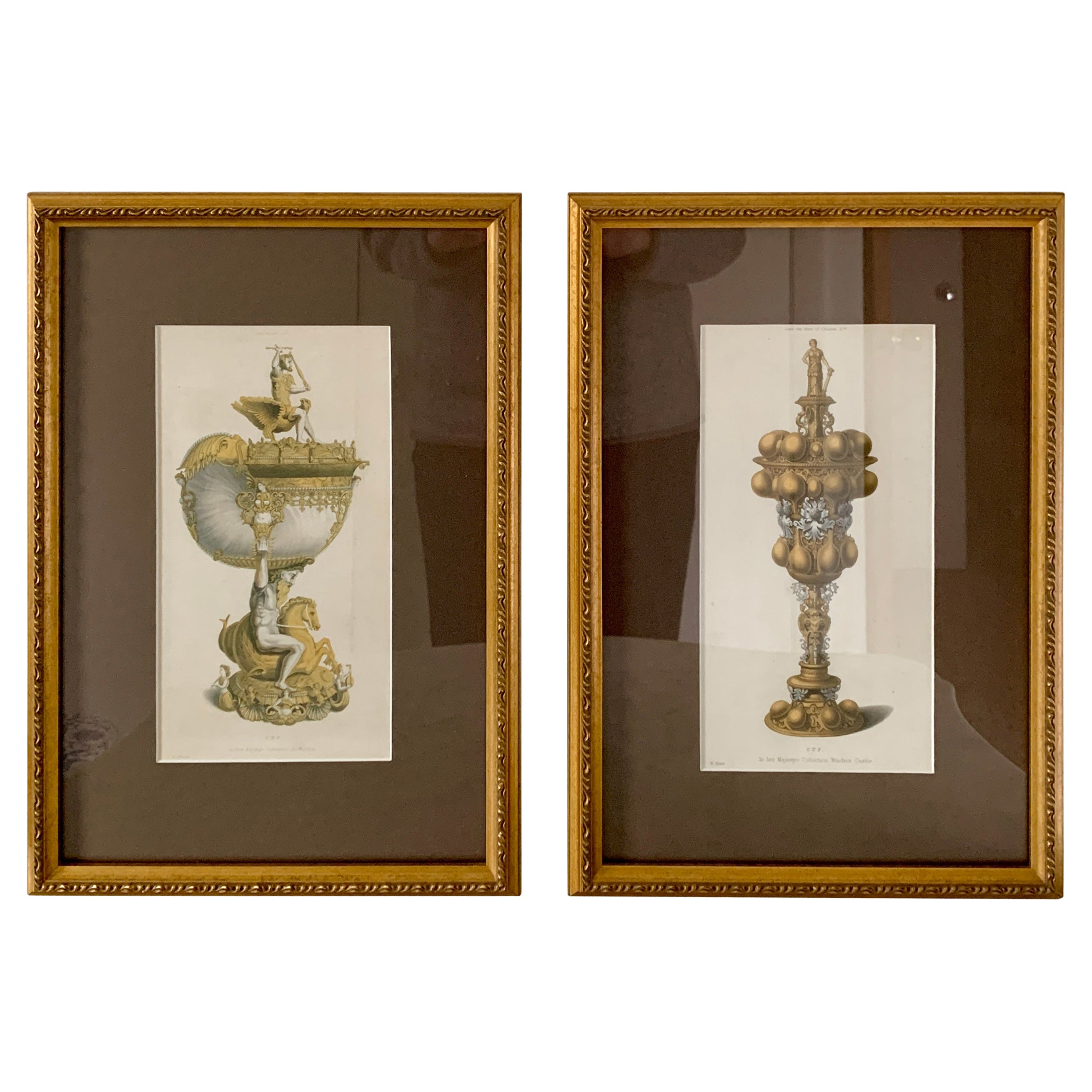 Paire d'estampes encadrées de pièces de la collection « Her Majesty » de Windsor par H. Shaw