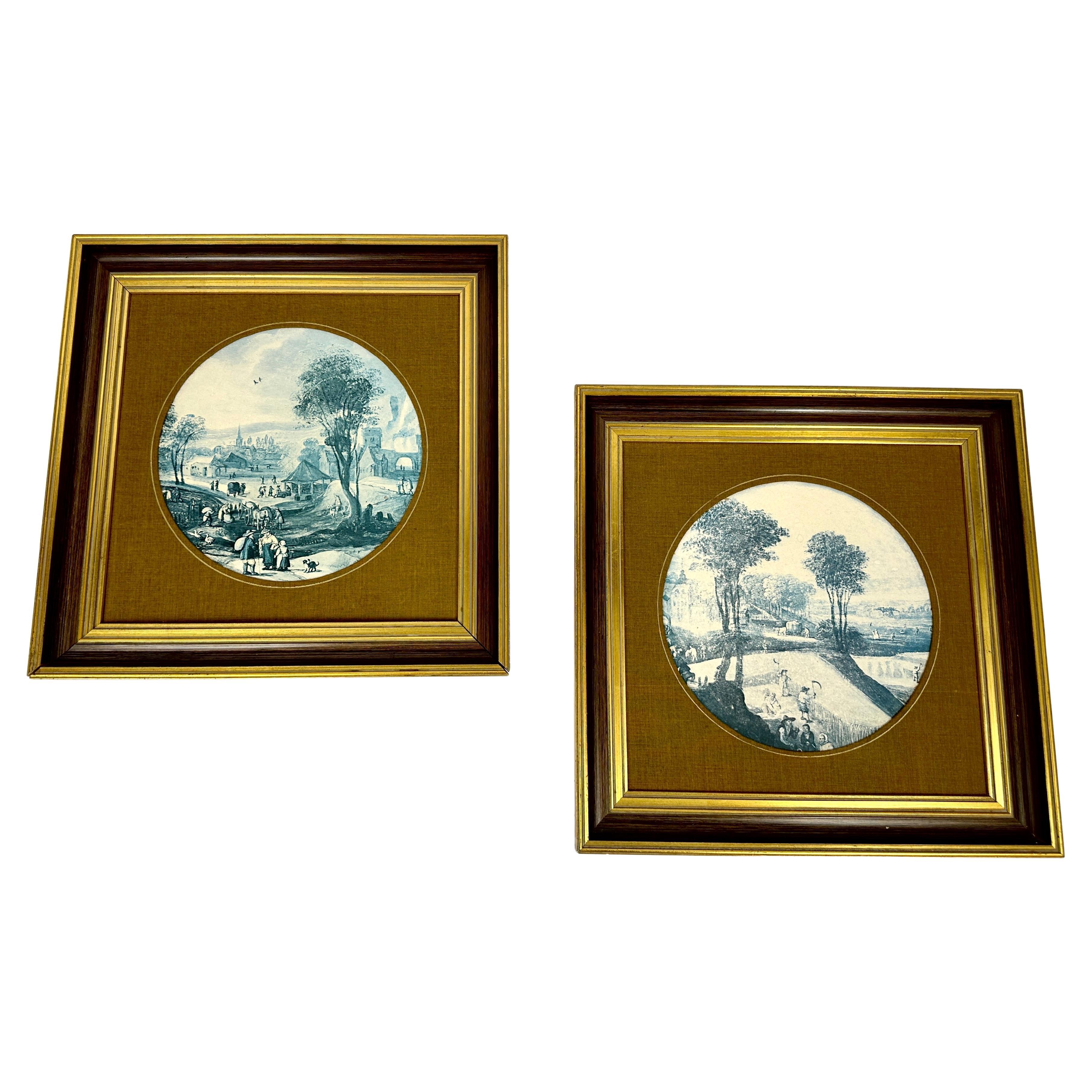 Stampe incorniciate Stile Vintage Scene Rurali Stagioni Wall Art Set 2, Francia, anni '50 in vendita