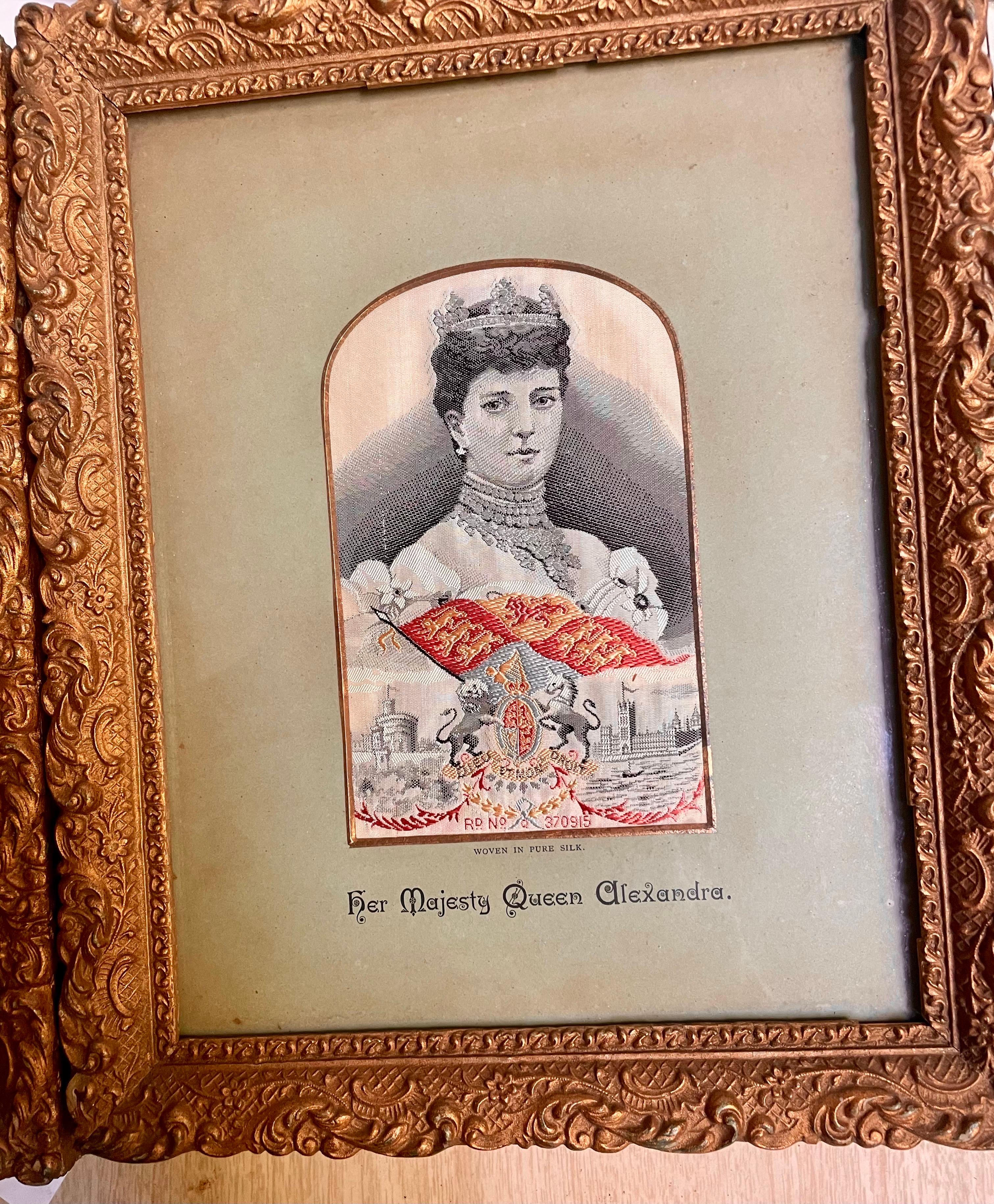 Framed Pure Woven Silk Stevengraph of King Edward VII & Queen Alexandra For Sale 4