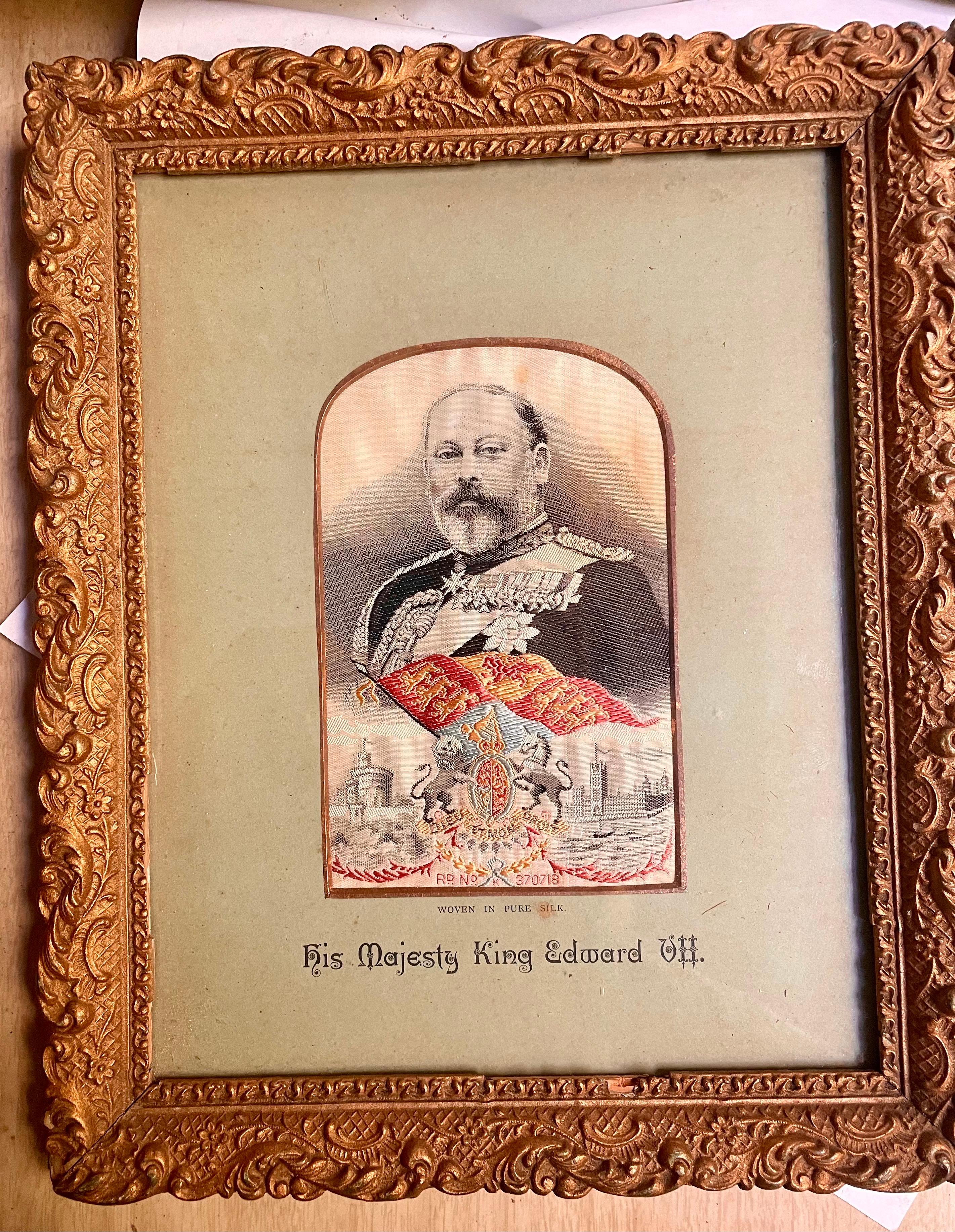 Framed Pure Woven Silk Stevengraph of King Edward VII & Queen Alexandra For Sale 5