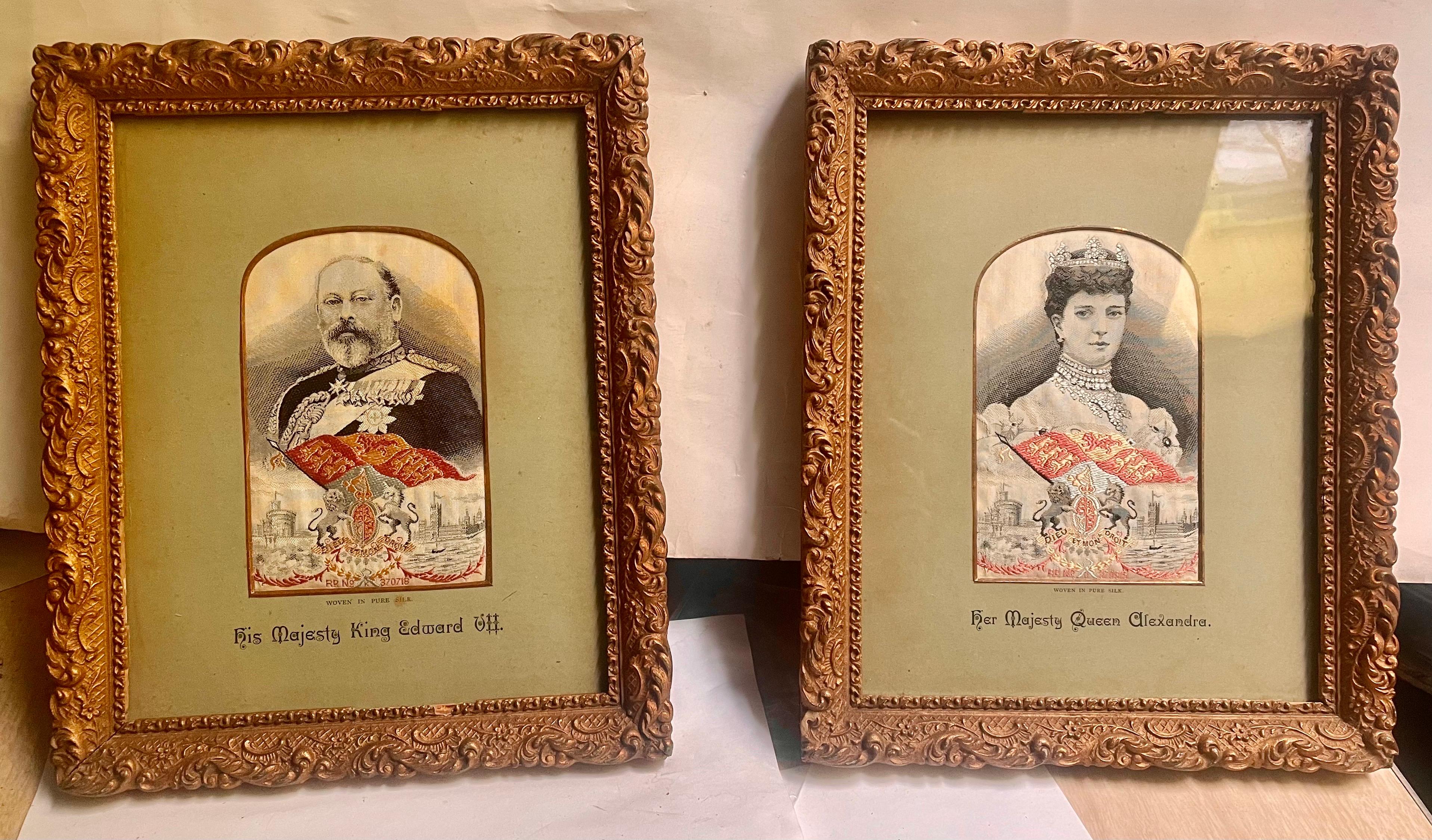 Framed Pure Woven Silk Stevengraph of King Edward VII & Queen Alexandra For Sale 11