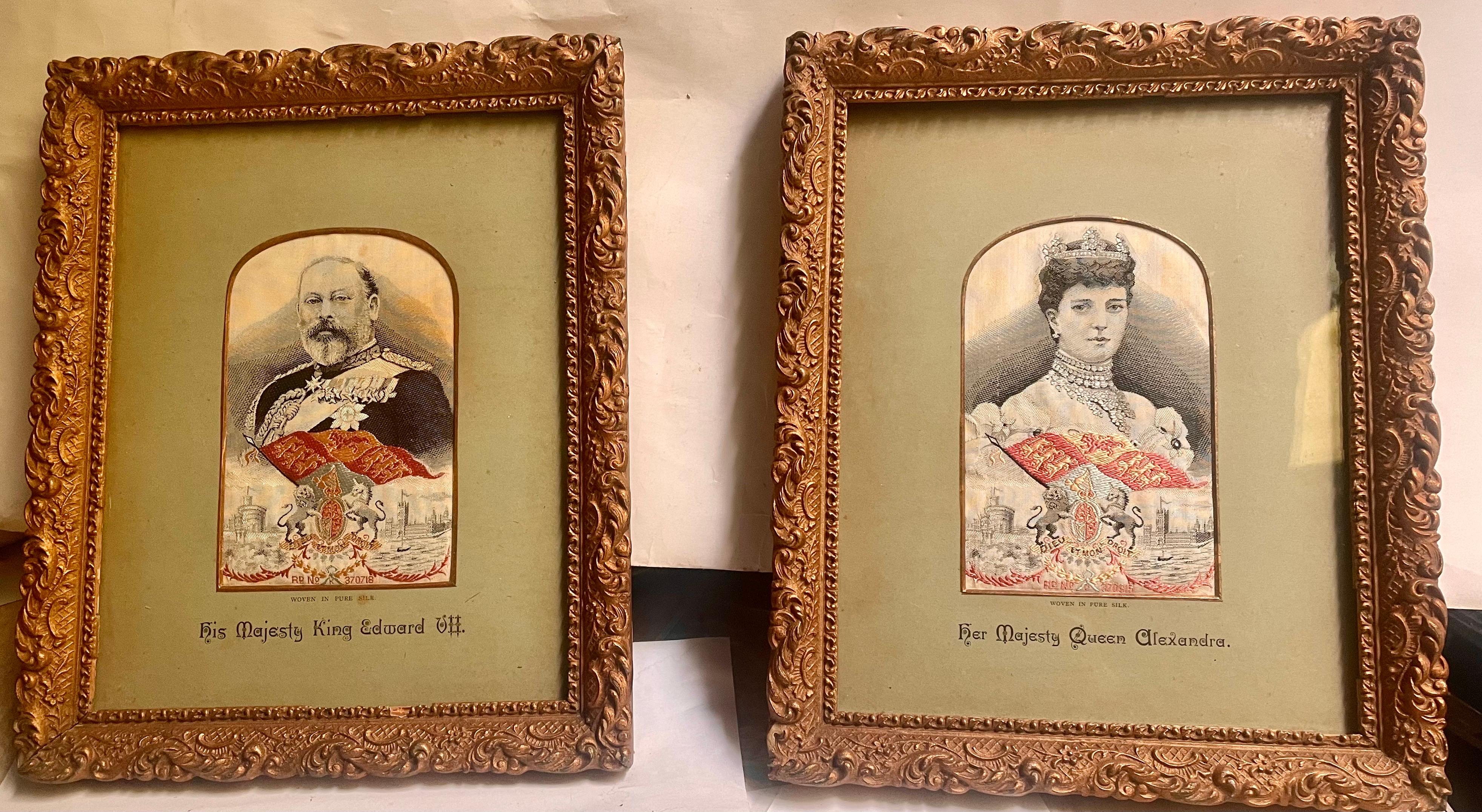 Framed Pure Woven Silk Stevengraph of King Edward VII & Queen Alexandra For Sale 12