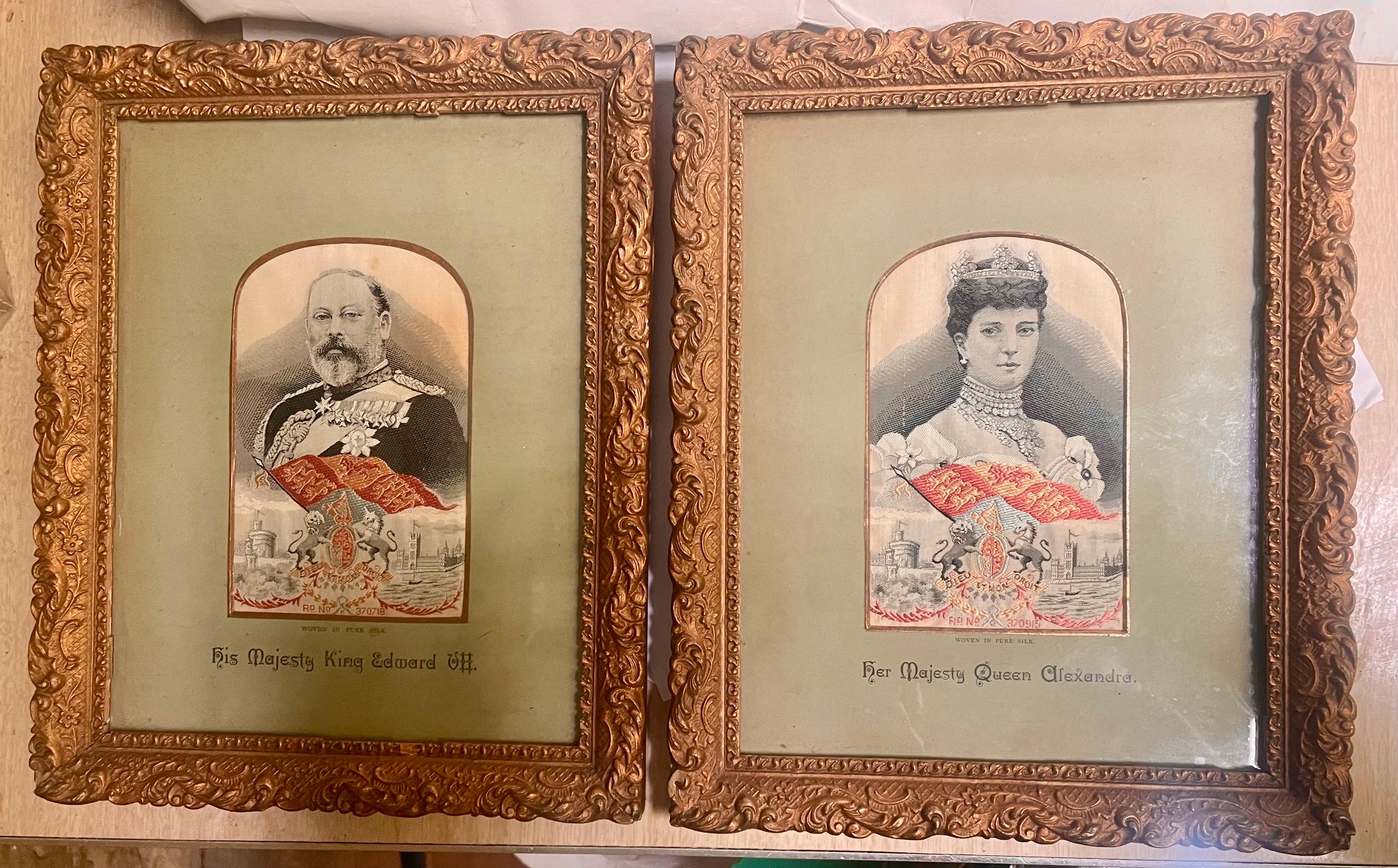Framed Pure Woven Silk Stevengraph of King Edward VII & Queen Alexandra For Sale 13