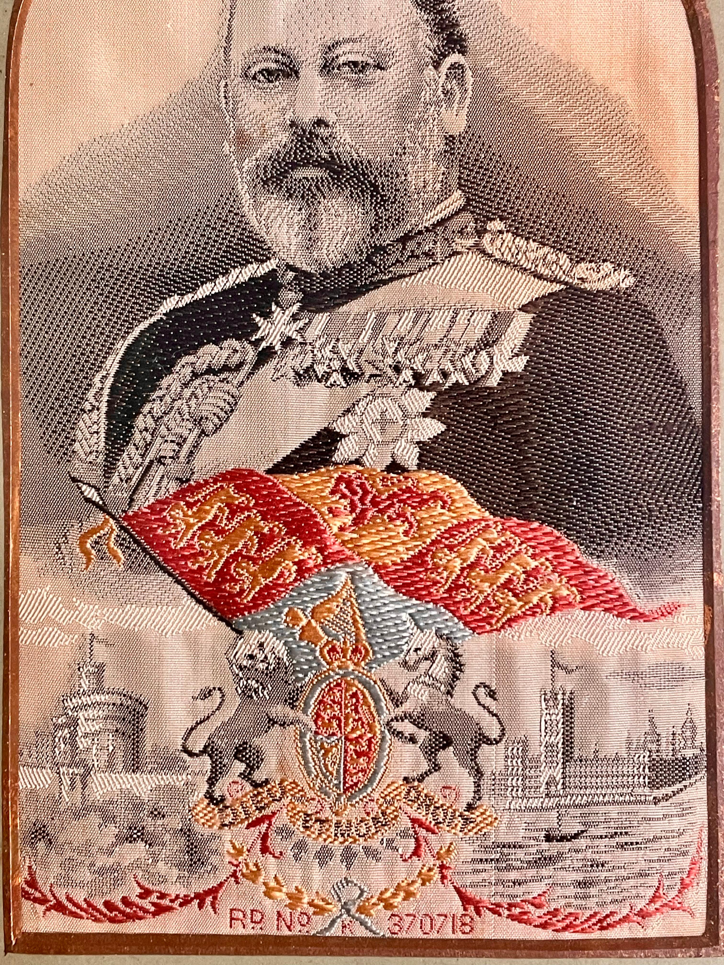 English Framed Pure Woven Silk Stevengraph of King Edward VII & Queen Alexandra For Sale