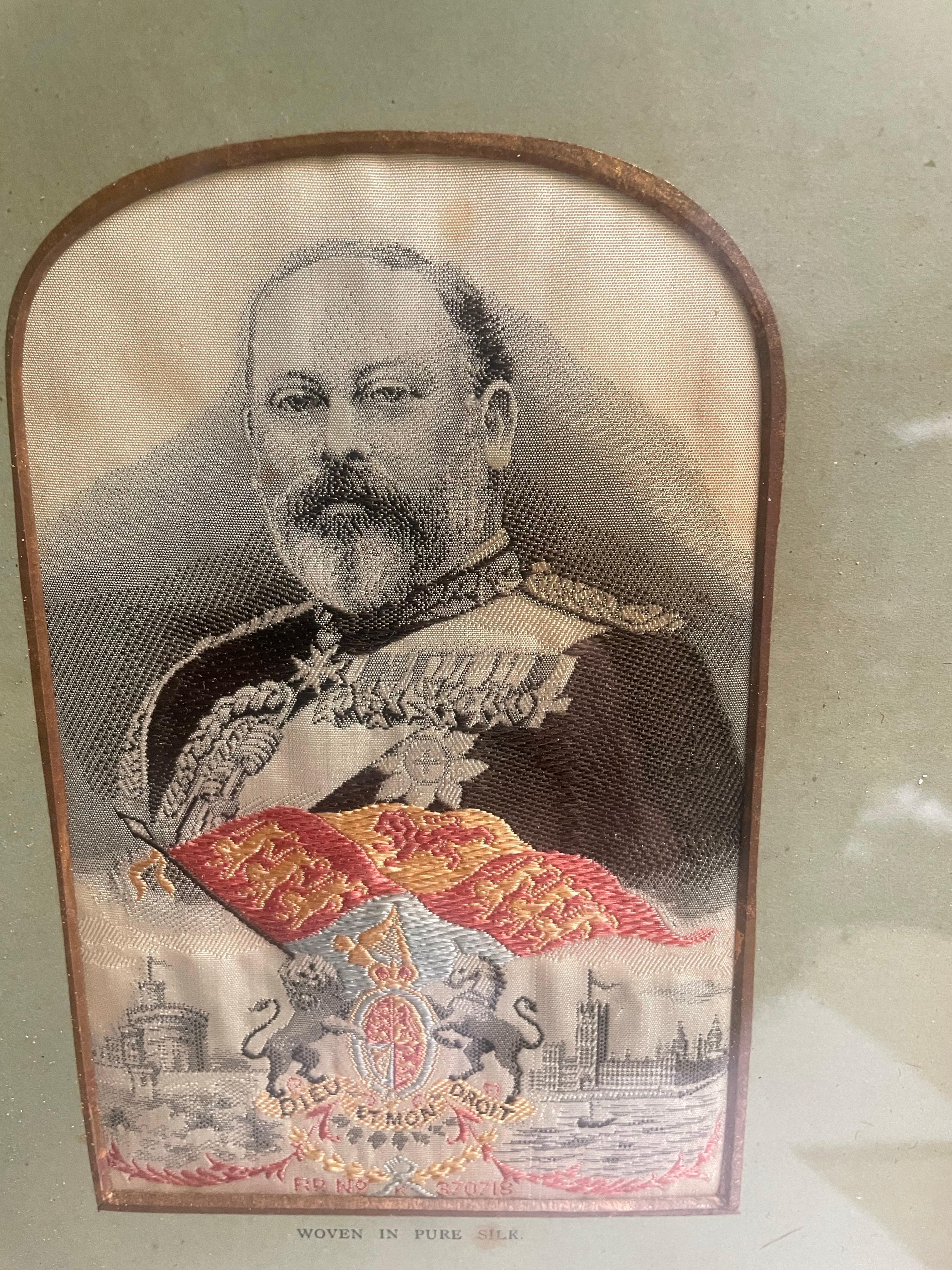 Framed Pure Woven Silk Stevengraph of King Edward VII & Queen Alexandra For Sale 1