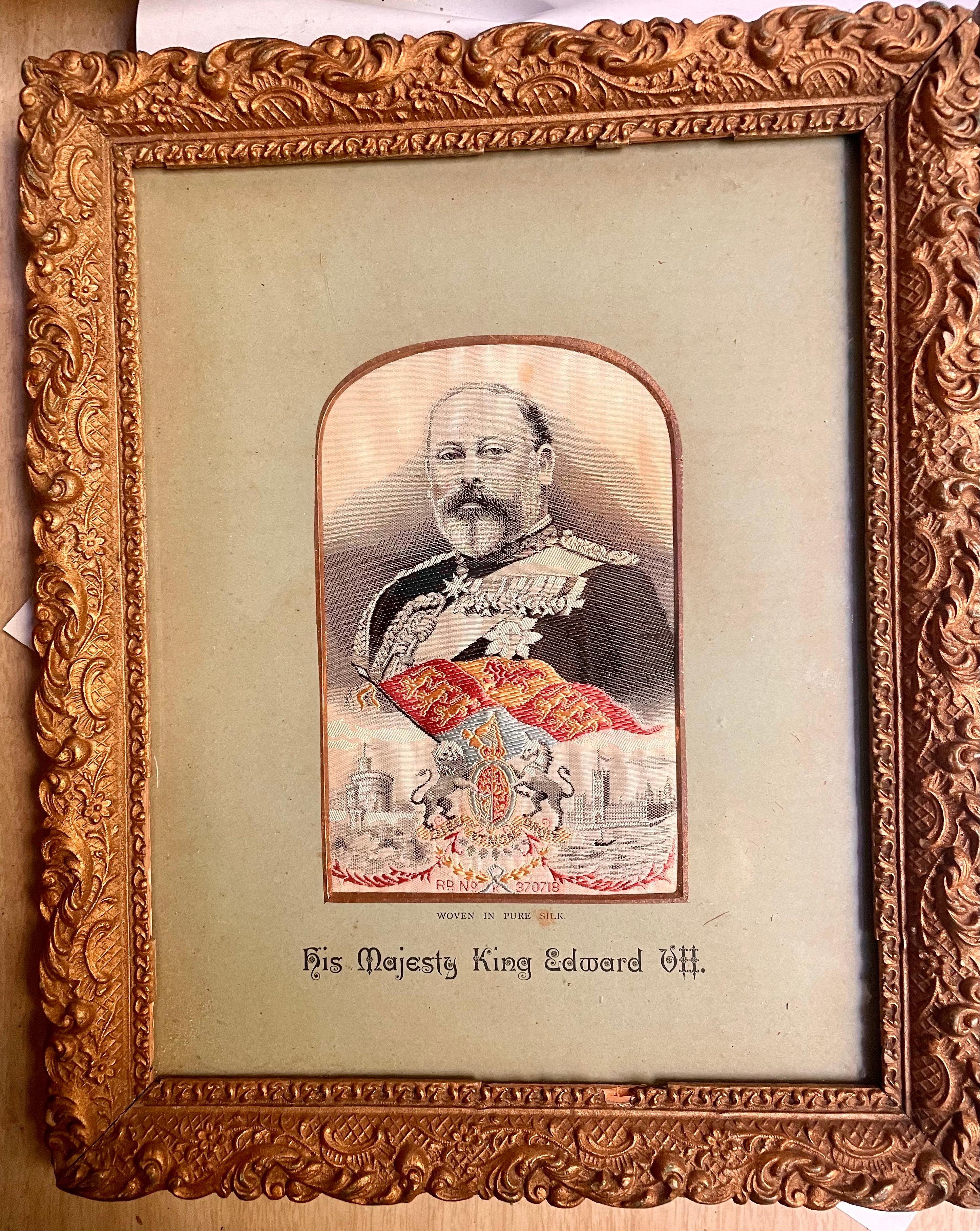 Framed Pure Woven Silk Stevengraph of King Edward VII & Queen Alexandra For Sale 3