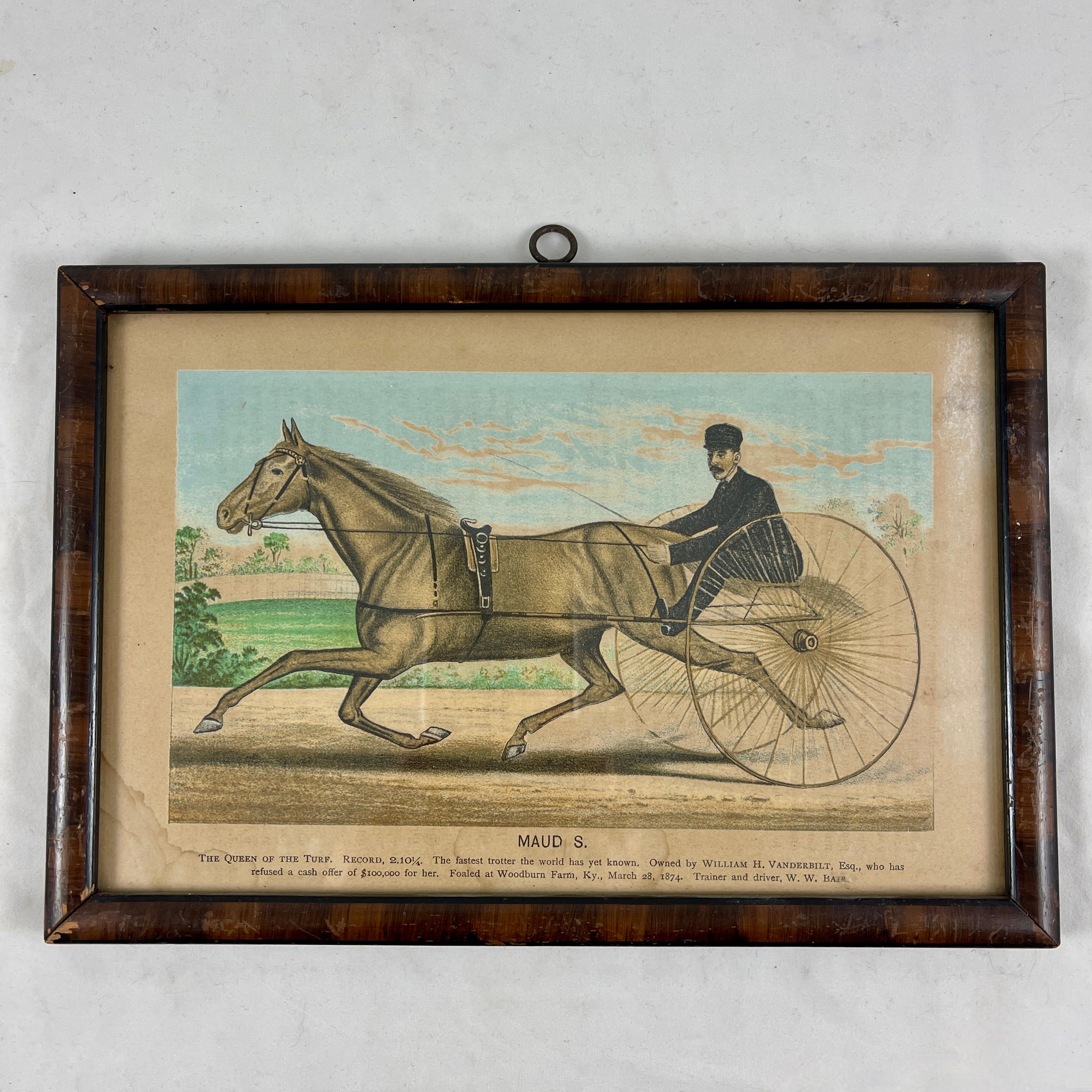 Wood Framed Race Horse Champions Original Chromolithographs Printed in 1882, Set /3