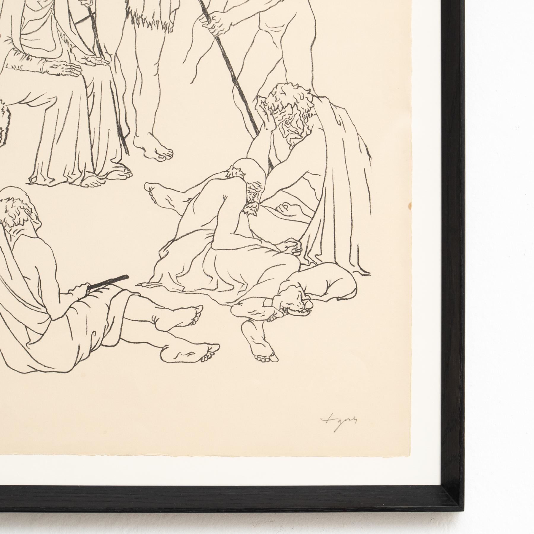Rara litografía grande enmarcada y firmada a mano por Togores en Bueno estado para la venta en Barcelona, Barcelona