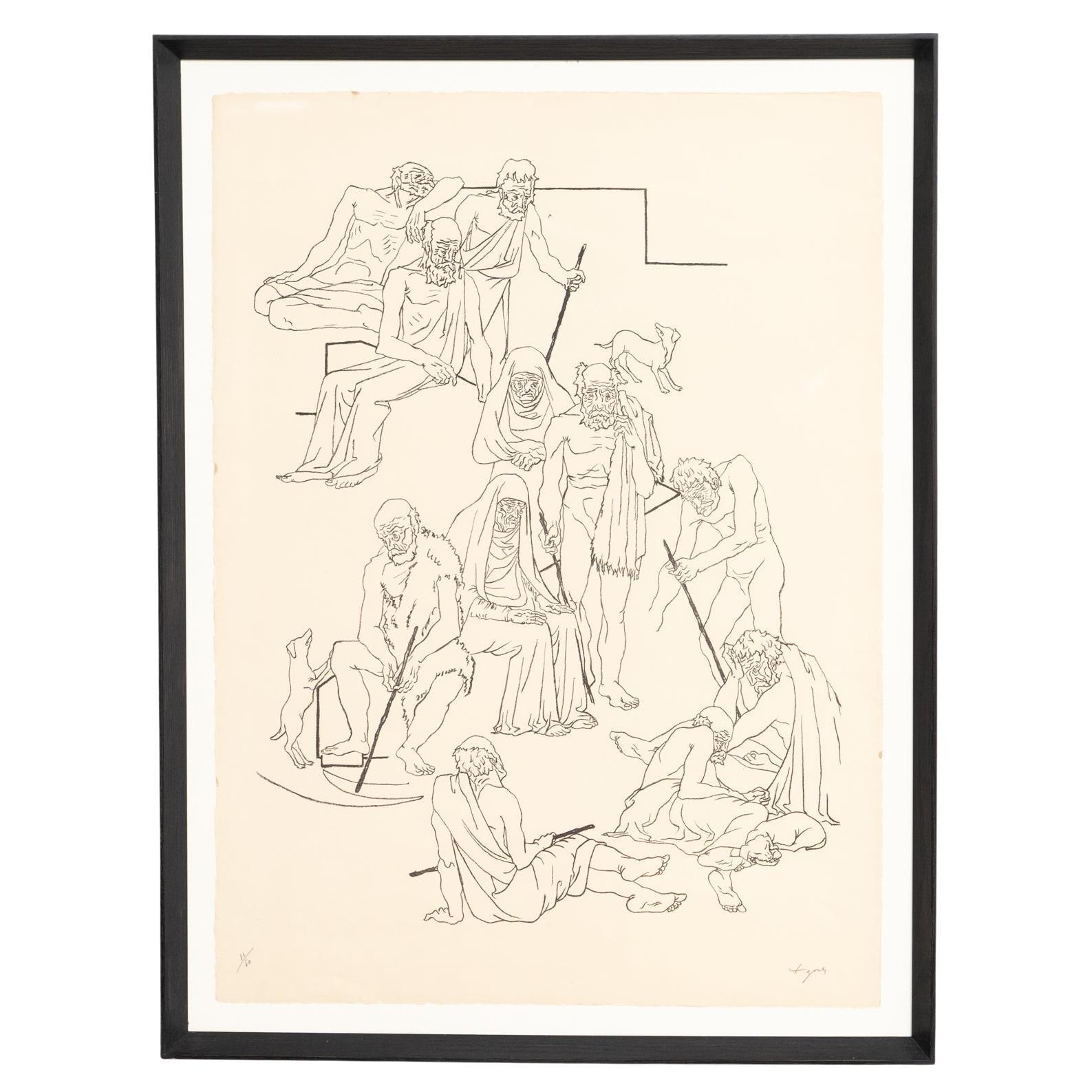 Framed Rare Hand-Signed Large Framed Lithography by Togores