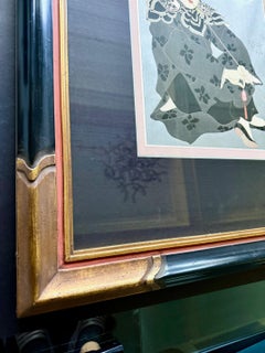 Framed Rare Japanese Woodblock Print Le Lotus Noir Chine by Paul Jacoulet