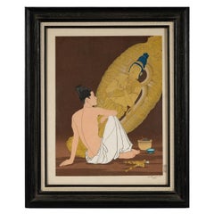 Framed Rare Japanese Woodblock Print Le Genie Sans Nom by Paul Jacoulet